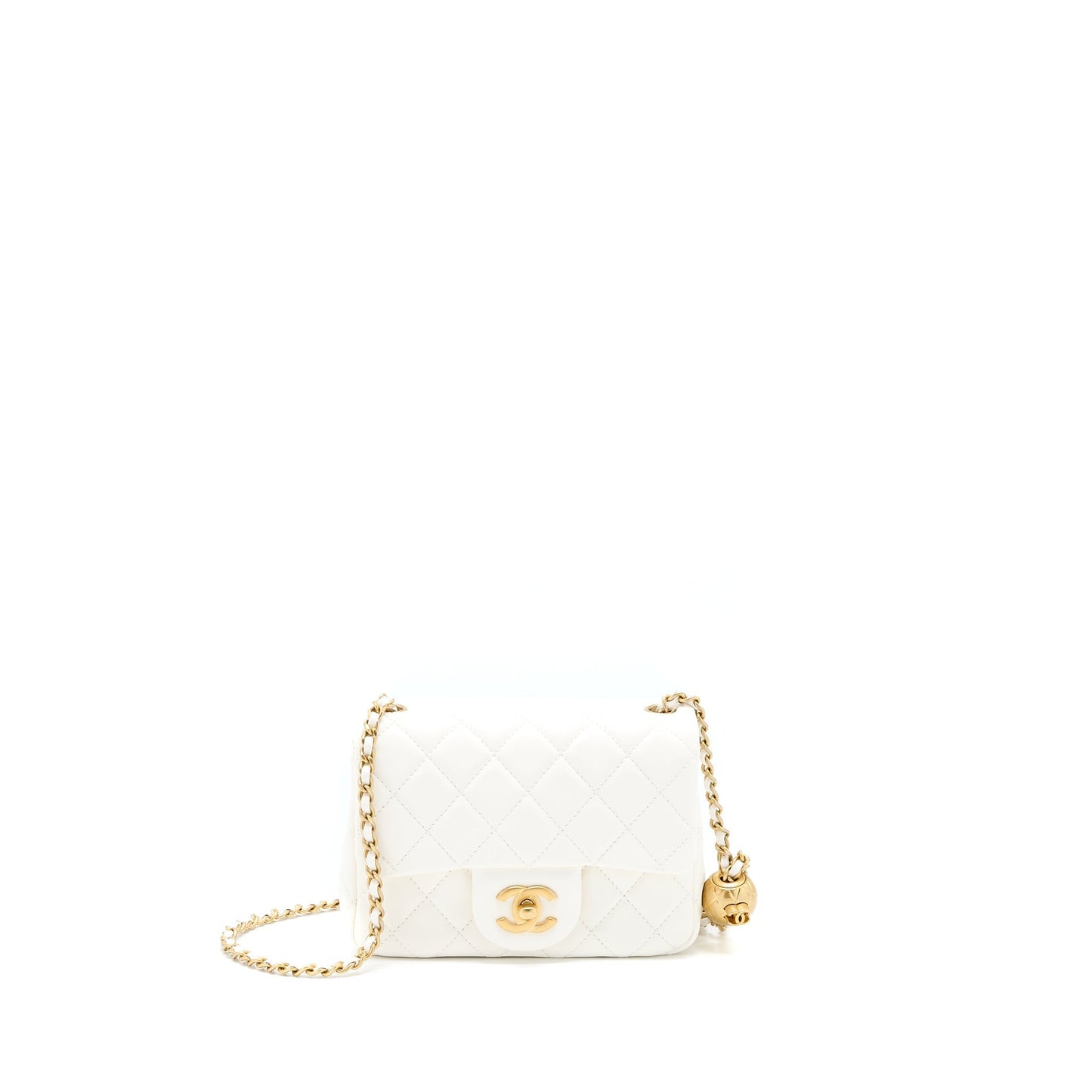 Chanel Pearl Crush Square Flap Lambskin GHW White Shoulder Bag