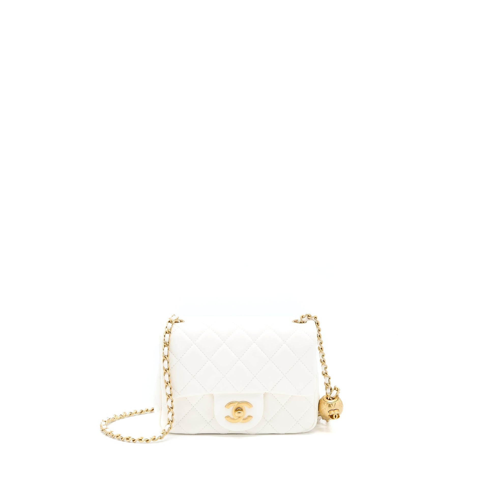 Chanel Pearl Crush Square Flap Lambskin GHW White Shoulder Bag