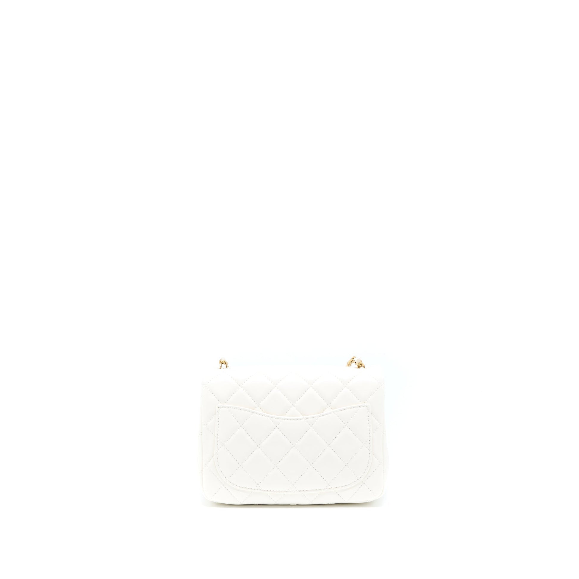 Chanel Pearl Crush Square Flap Lambskin GHW White Shoulder Bag