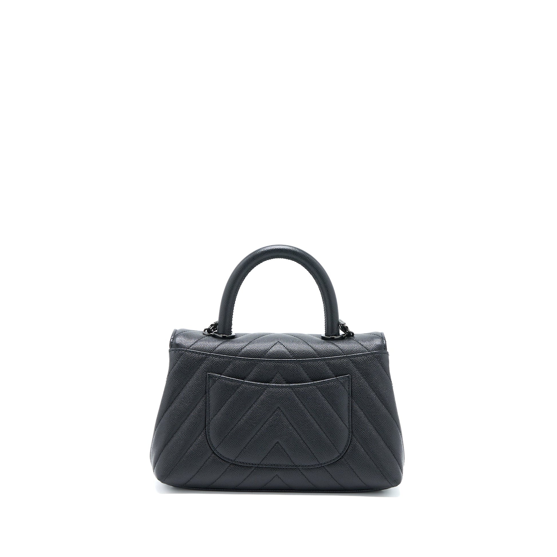 Chanel Coco Handle Chevron Caviar So Hardware Black Small Handbag