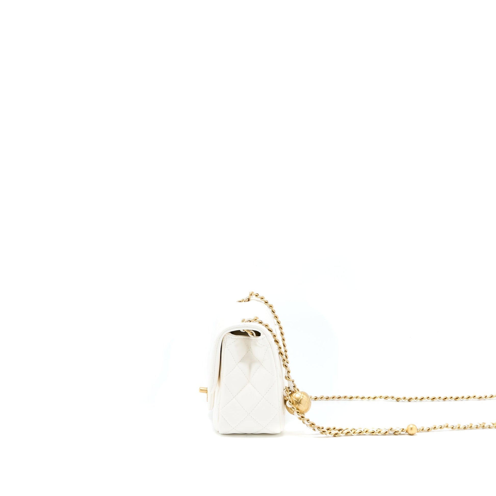 Chanel Pearl Crush Square Flap Lambskin GHW White Shoulder Bag