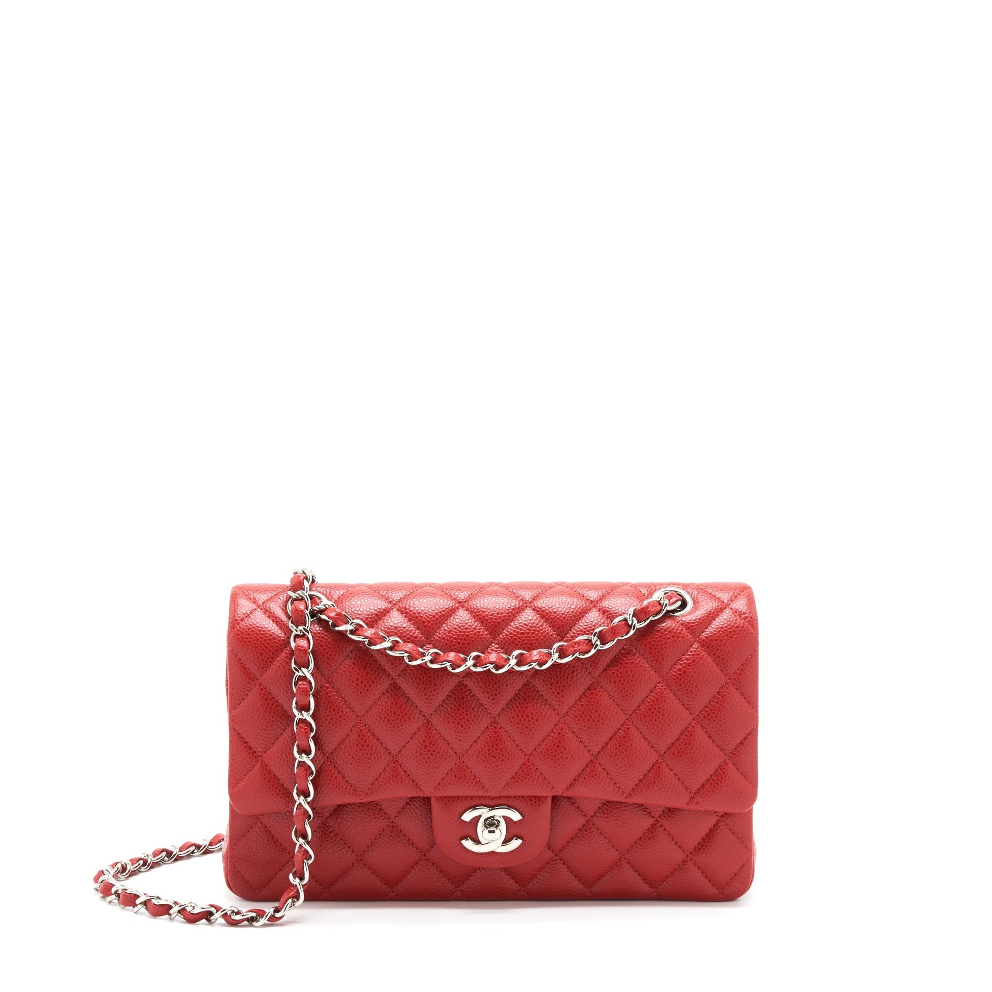 Chanel Classic Double Flap Caviar SHW Red Shoulder Bag Red Shw