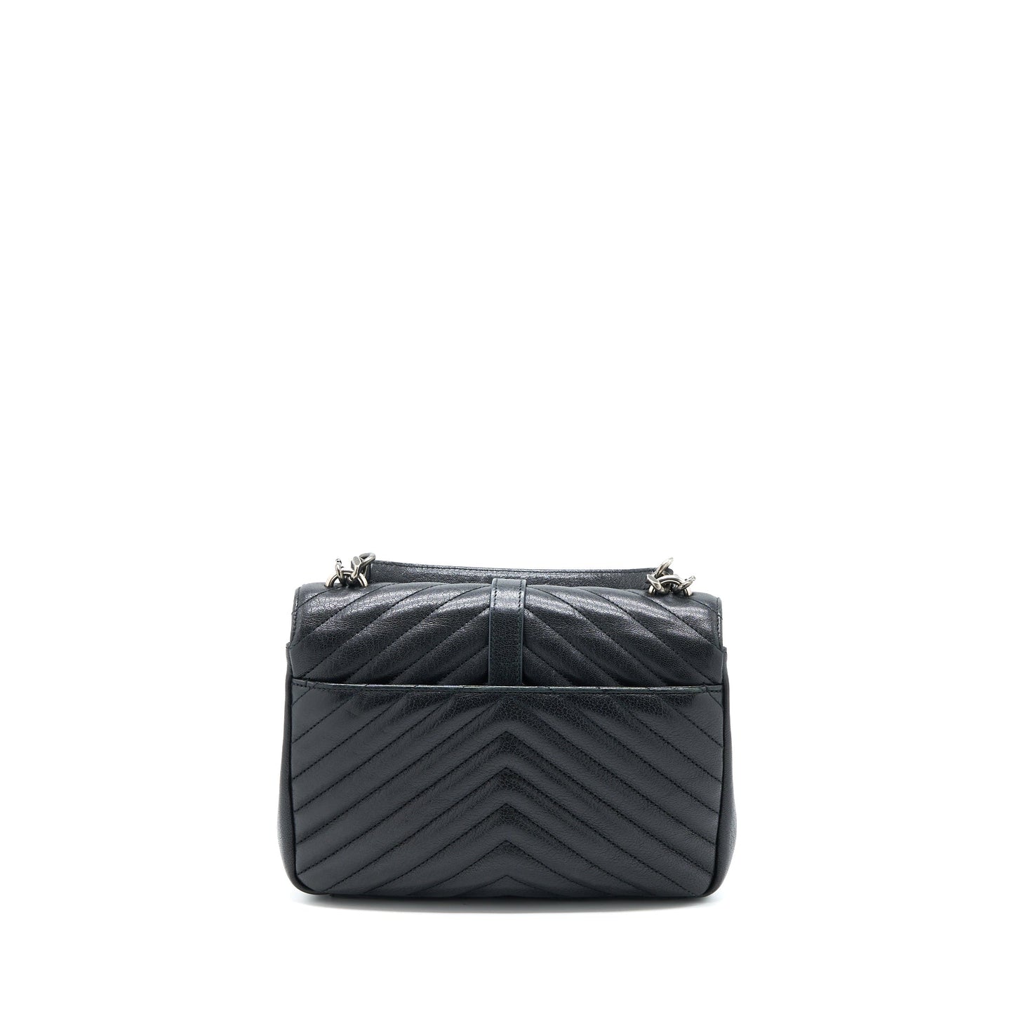 YSL Saint Laurent College Purse Lambskin Ruthenium Hardware Travel Bag Quilted Black