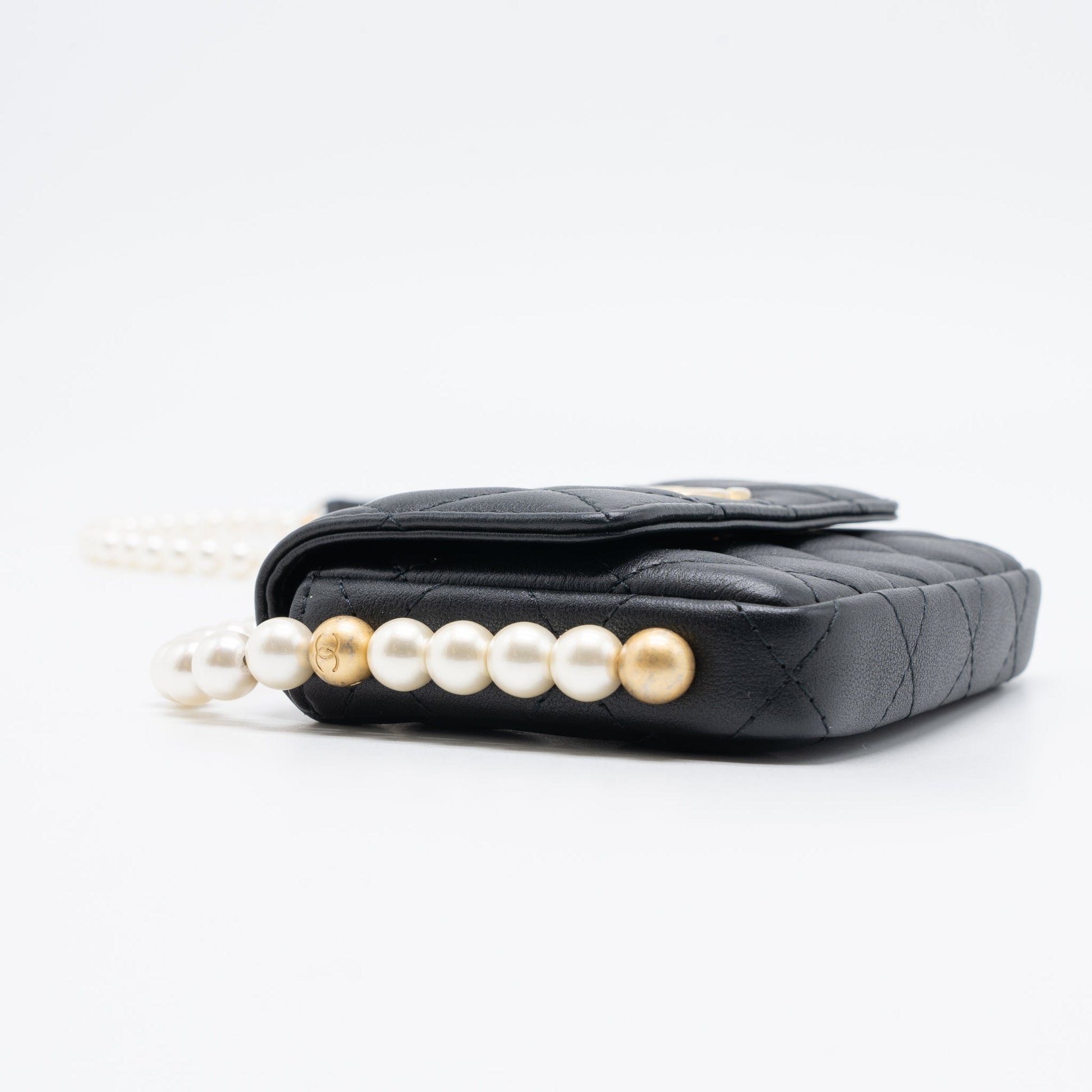 Chanel Pearl Flap Lambskin Brushed GHW Black Shoulder Bag