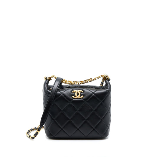Chanel 22S Detail Handle Hobo Lambskin GHW Black Crossbody Bag