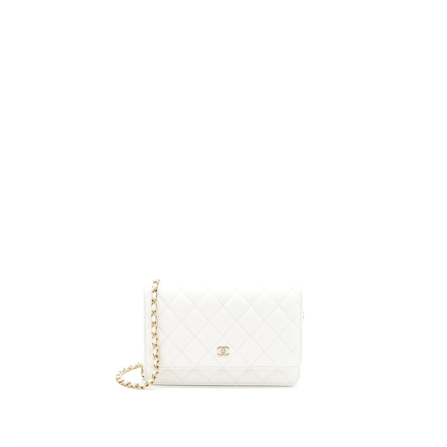 Chanel Classic On Caviar LGHW Microchip White Wallet Case