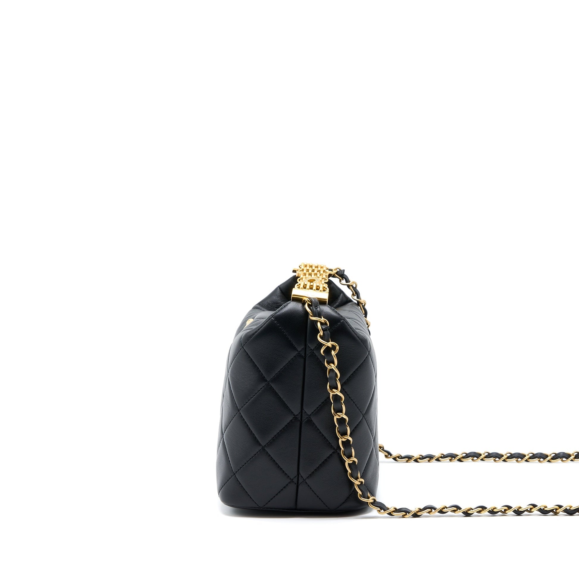 Chanel 22S Detail Handle Hobo Lambskin GHW Black Crossbody Bag