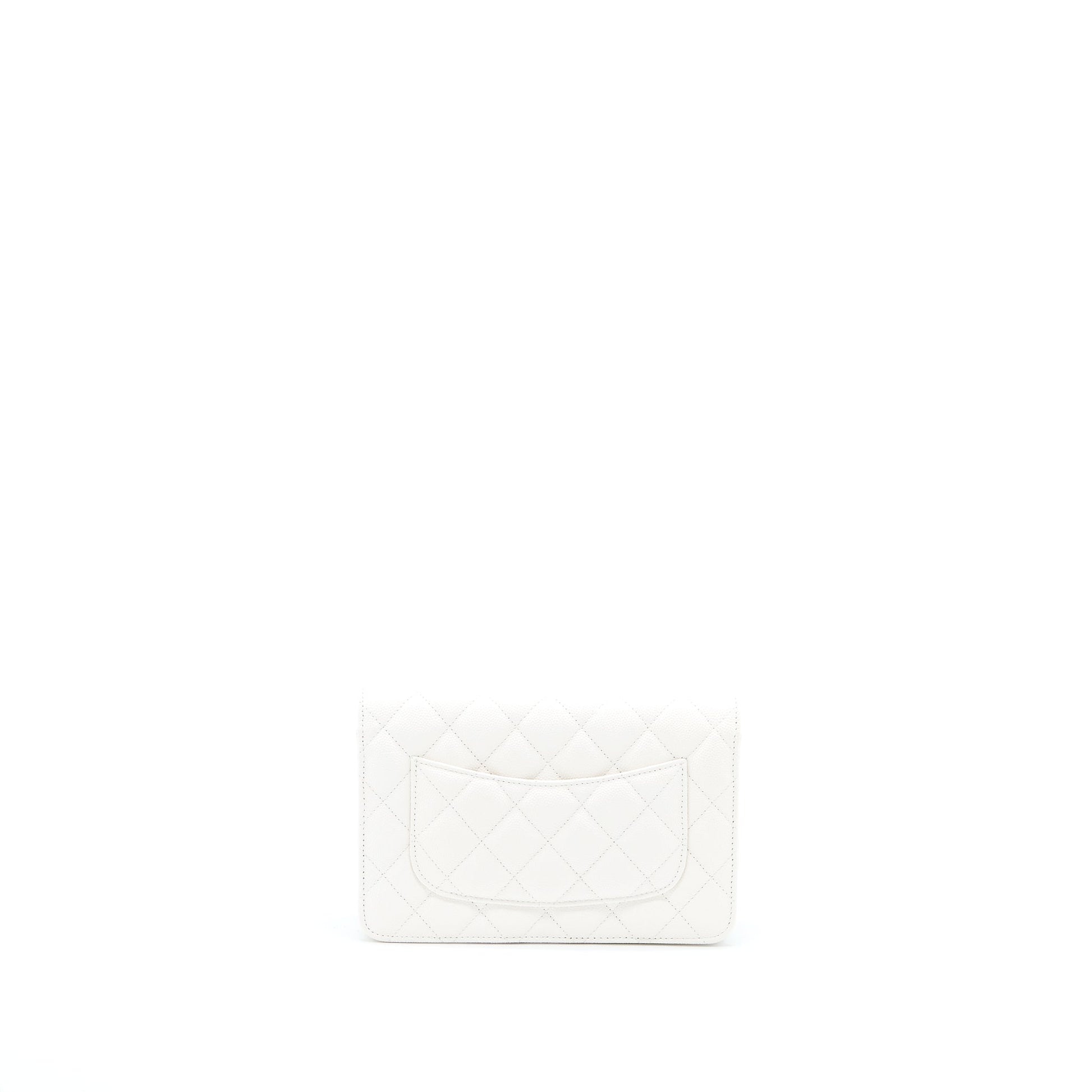 Chanel Classic On Caviar LGHW Microchip White Wallet Case