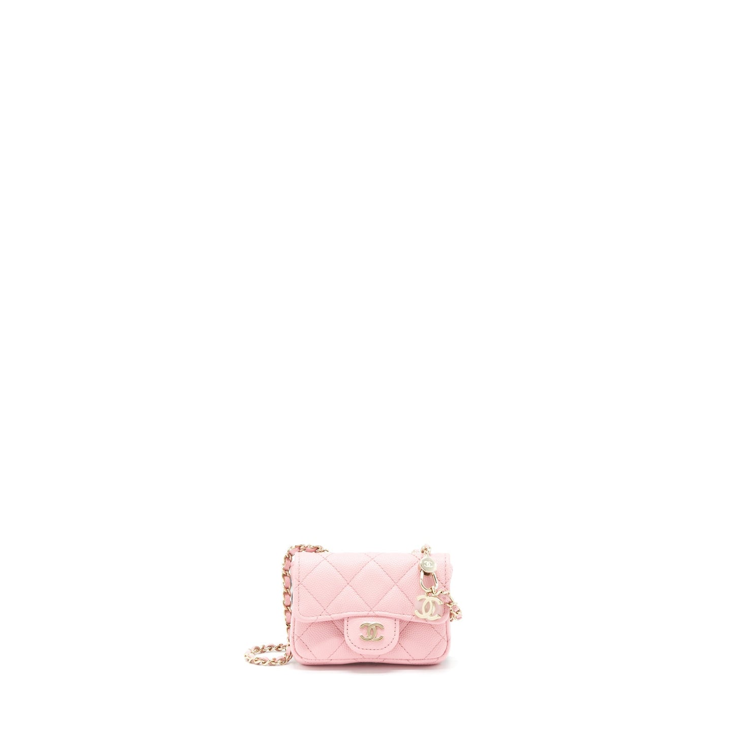 Chanel 22P Flap Belt Card Holder Caviar Pink Wallet Case