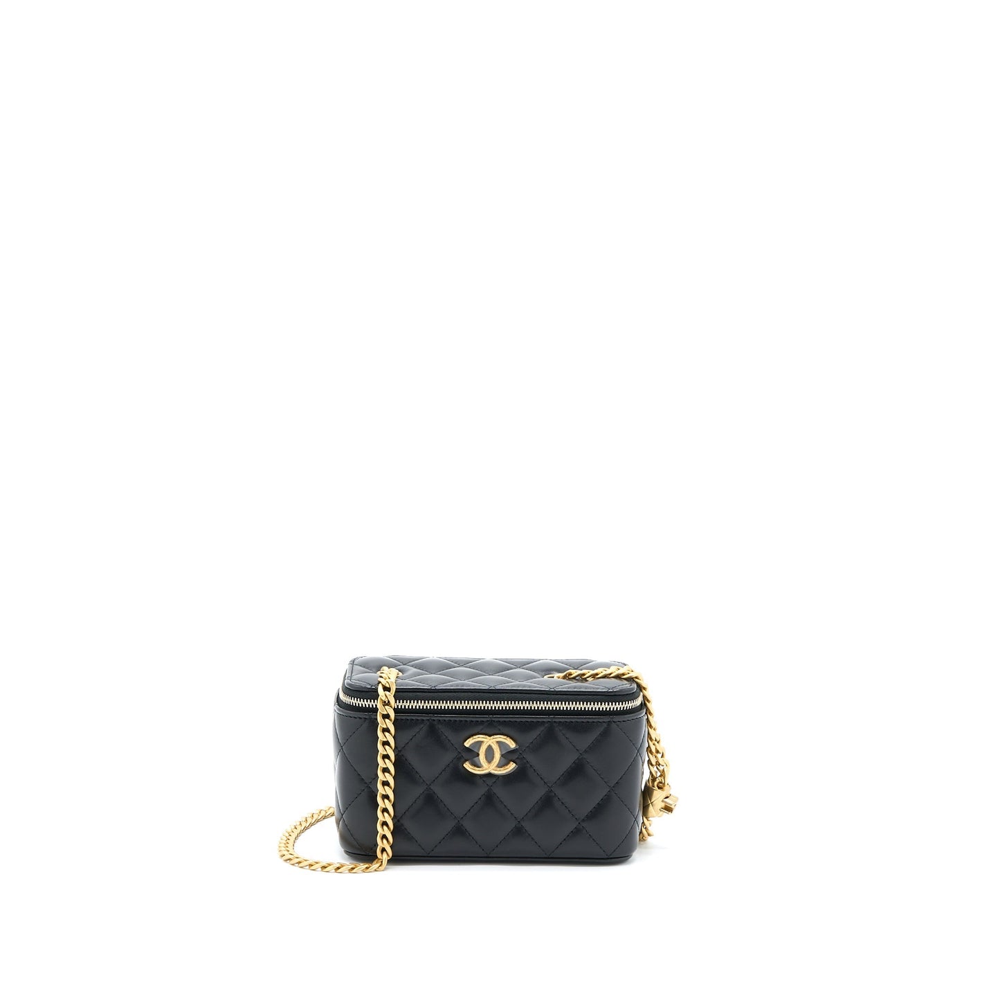 Chanel 22K Pillar Adjustable Long Vanity Lambskin Black Gold Handbag Microchip 1