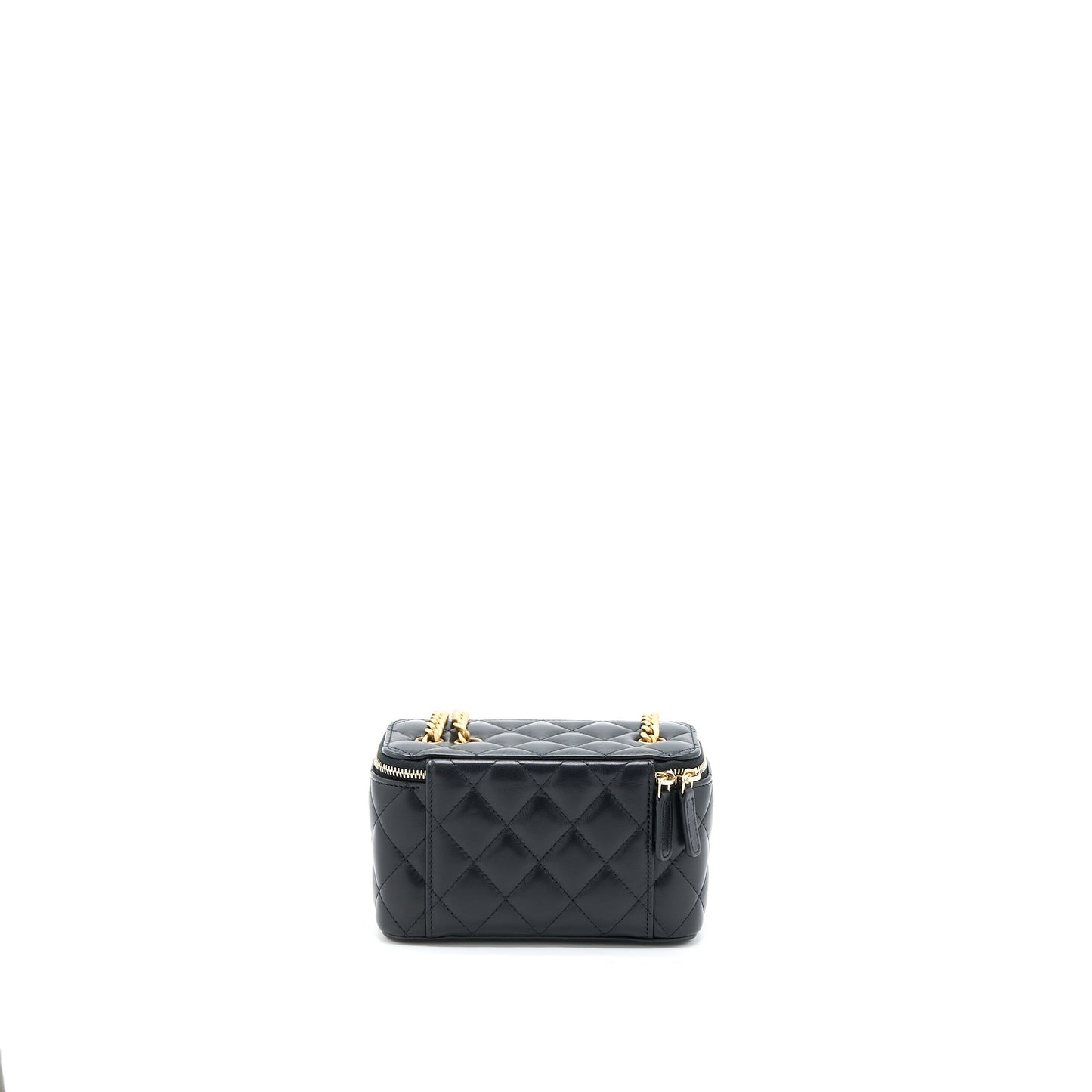 Chanel 22K Pillar Adjustable Long Vanity Lambskin Black Gold Handbag Microchip 1