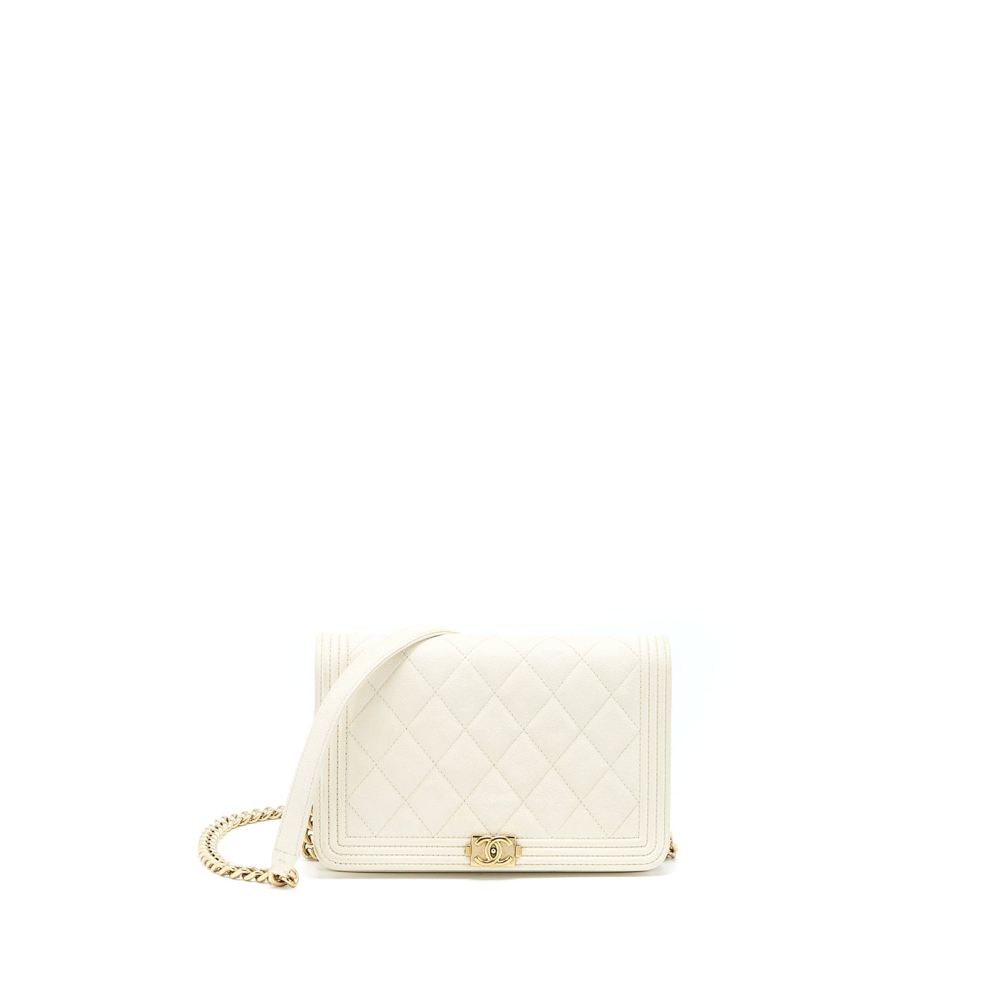Chanel Boy On Caviar LGHW White Wallet Case