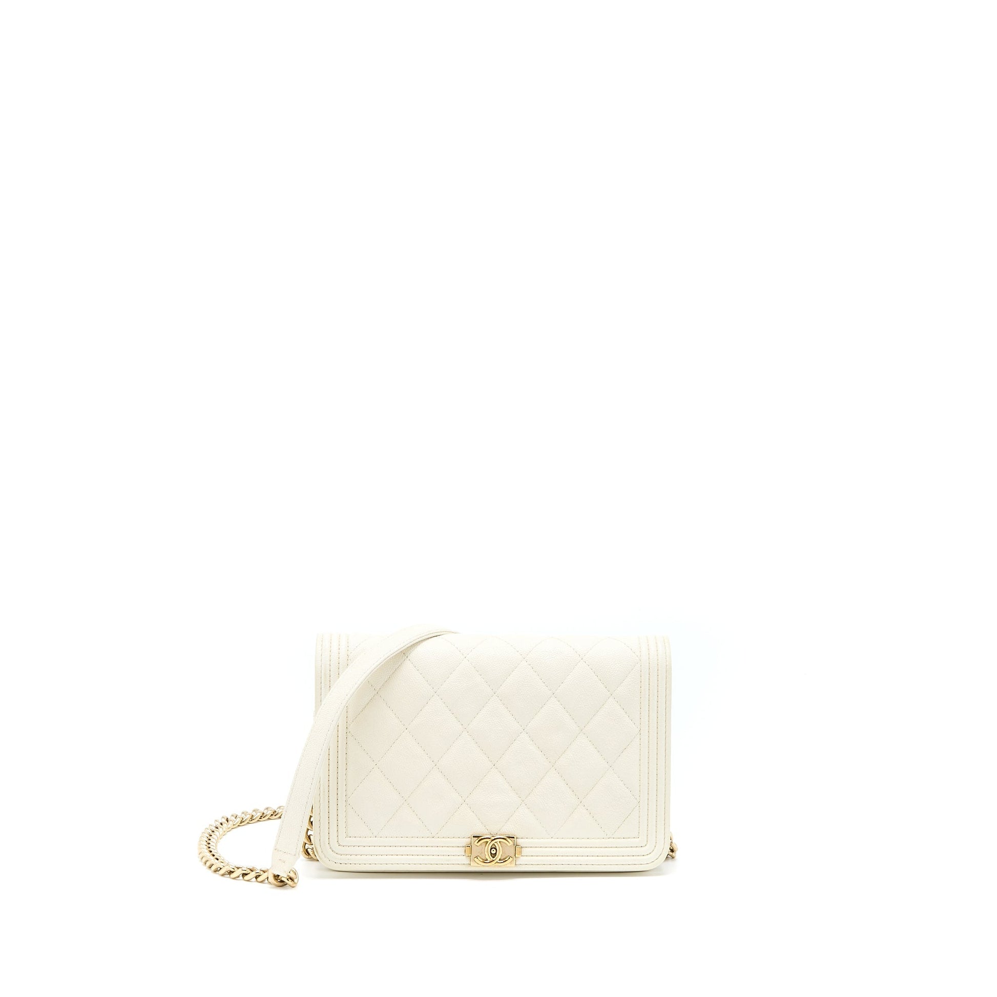 Chanel Boy On Caviar LGHW White Wallet Case
