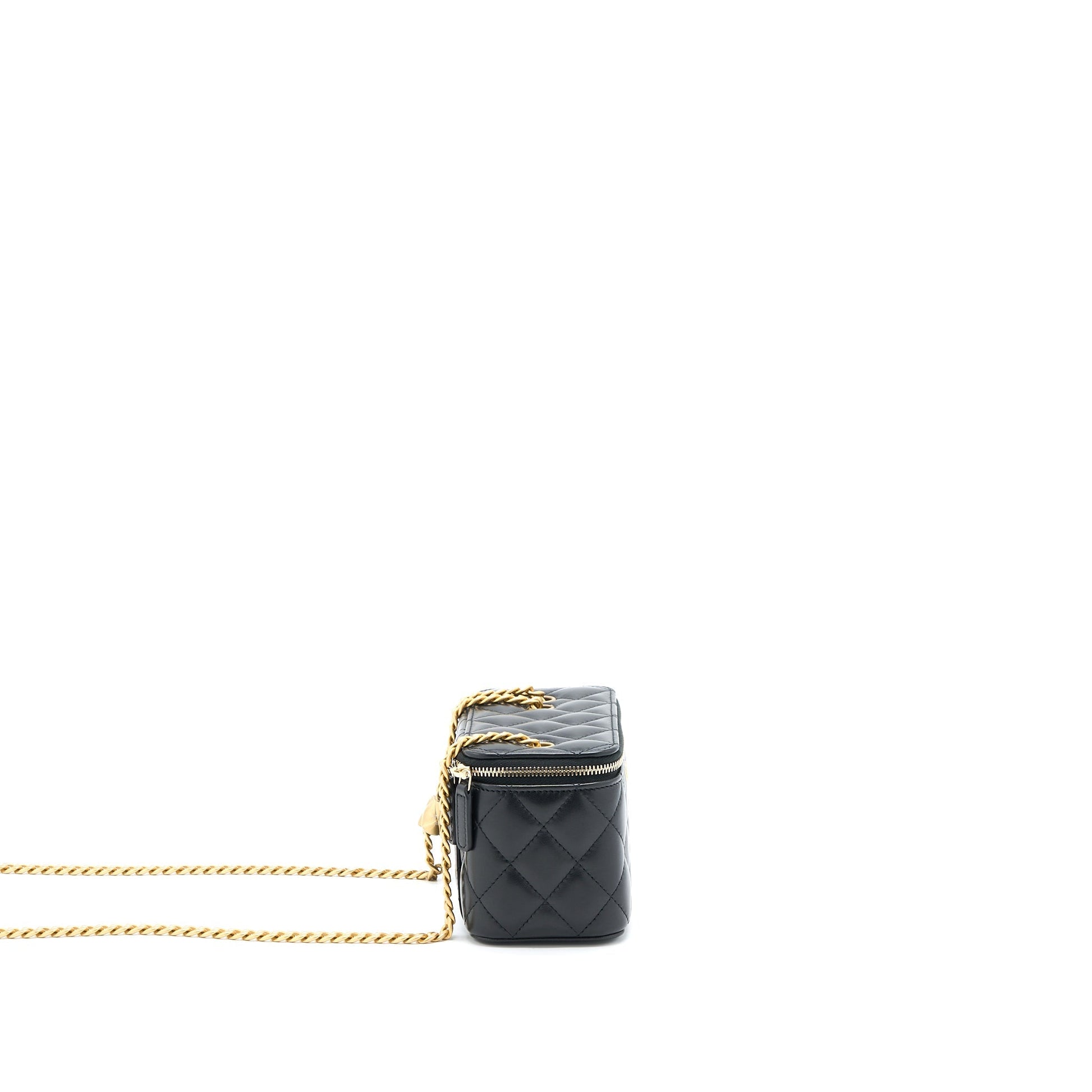 Chanel 22K Pillar Adjustable Long Vanity Lambskin Black Gold Handbag Microchip 1