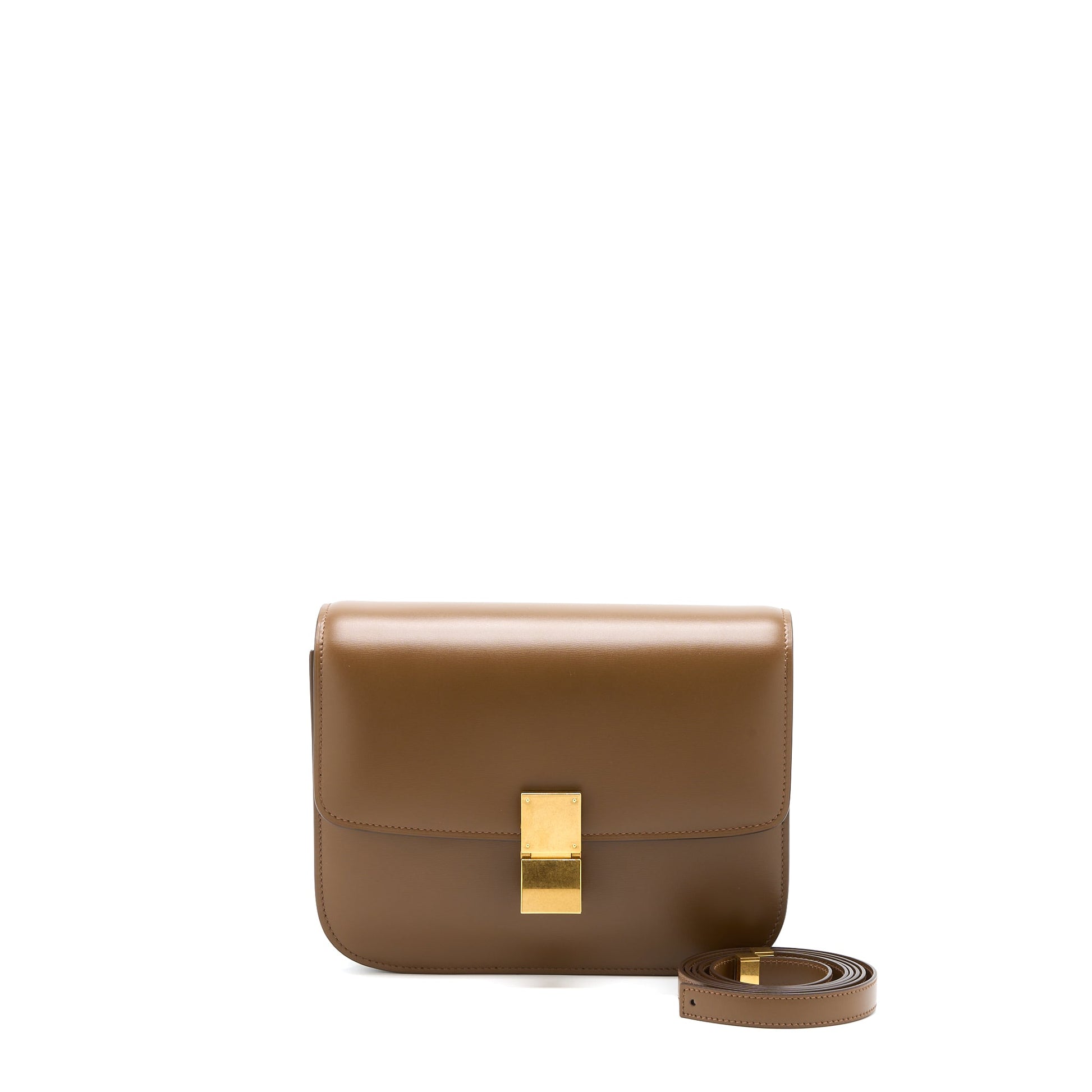 Celine Classic Box Purse Calfskin Caramel Brushed Handbag Medium Travel Bag