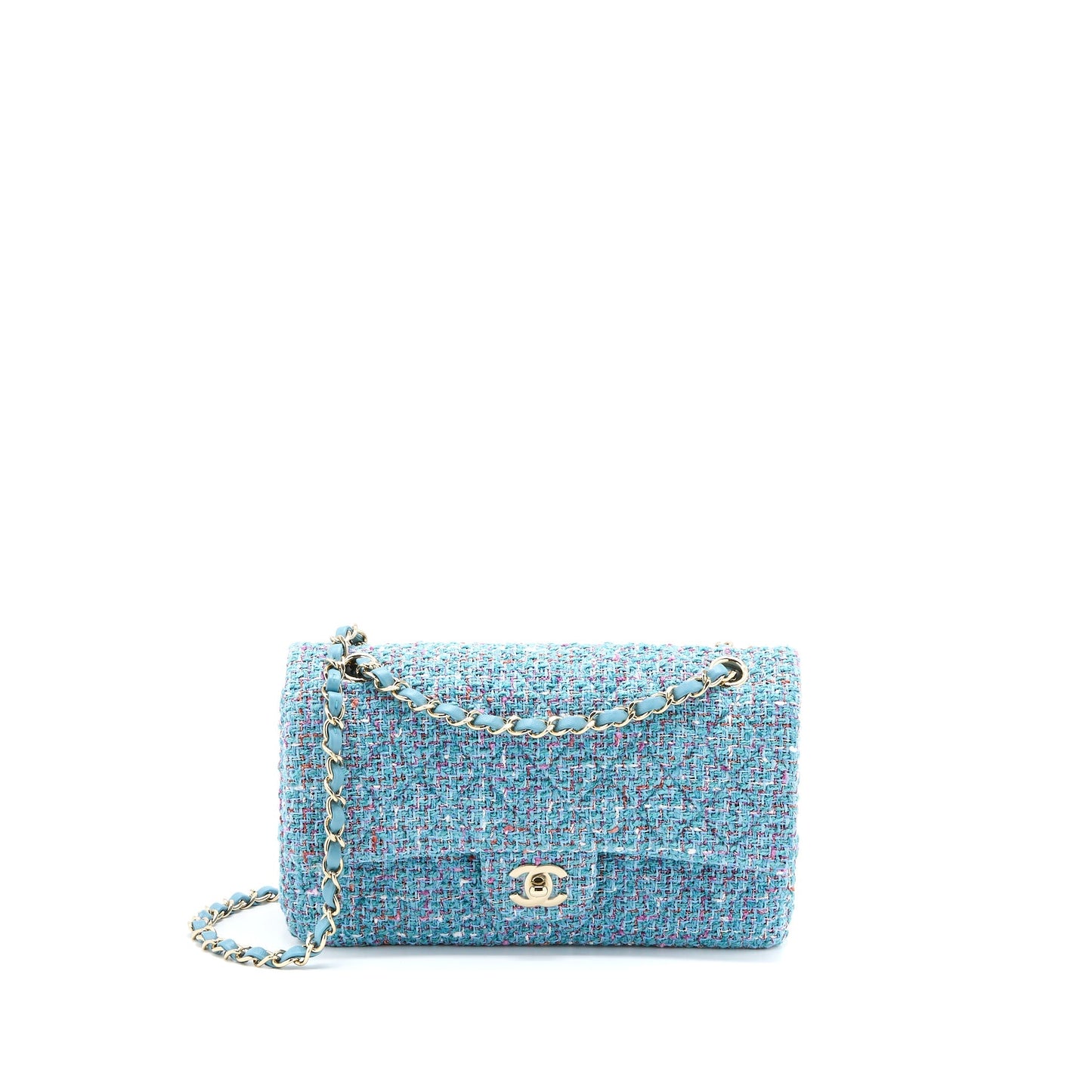 Chanel Tweed Classic Double Flap Light LGHW Blue Shoulder Bag