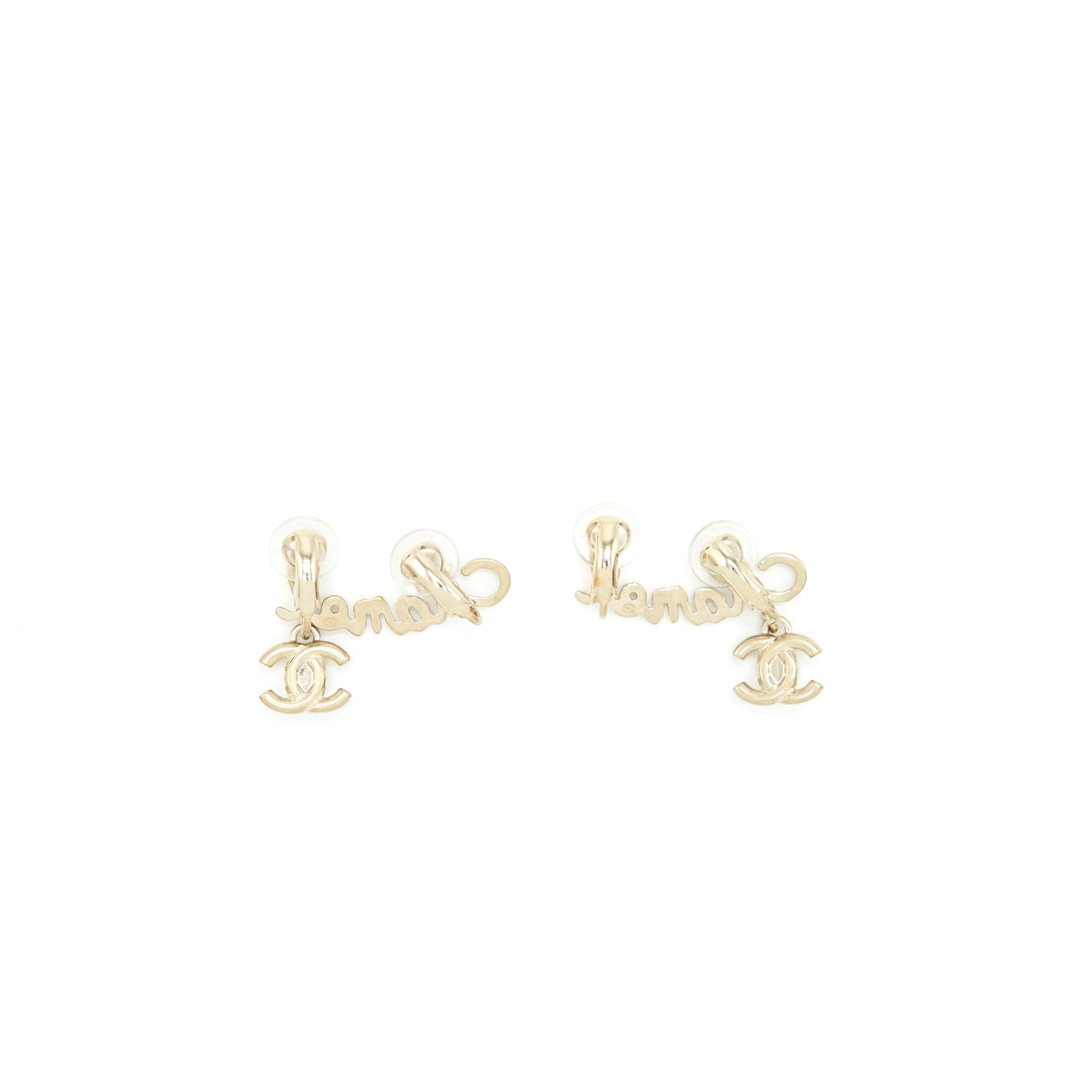 Chanel Letter CC Drop Ear Clip Light Gold Handbag