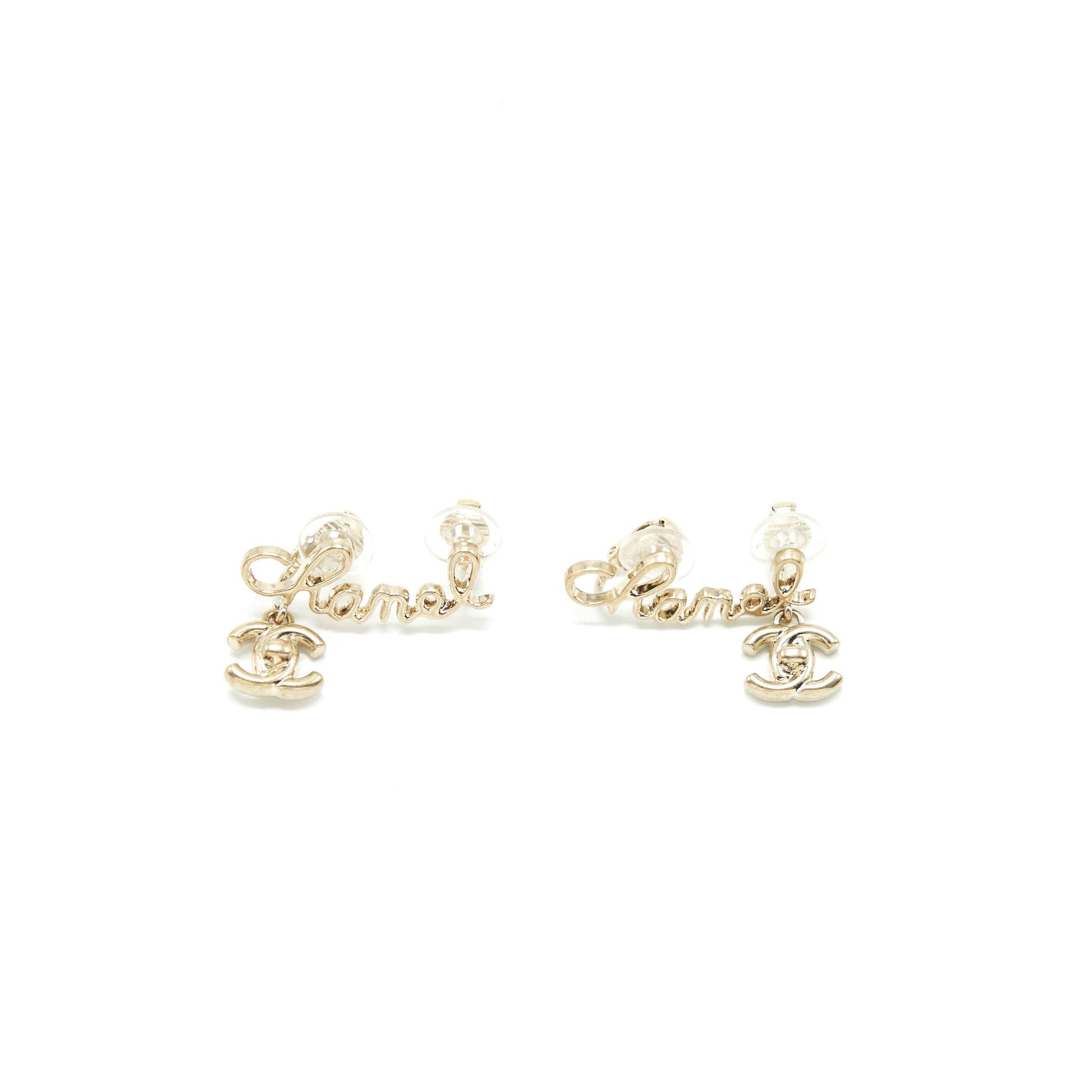 Chanel Letter CC Drop Ear Clip Light Gold Handbag