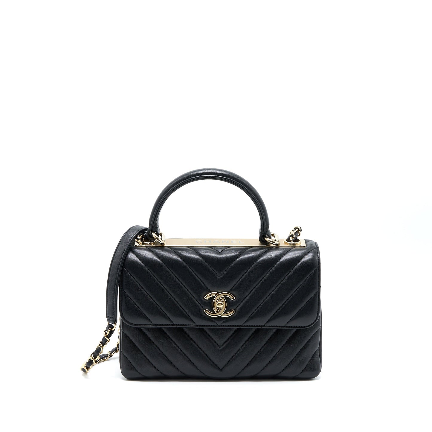 Chanel Chevron Trendy CC Top Handle Flap Black Shoulder Bag