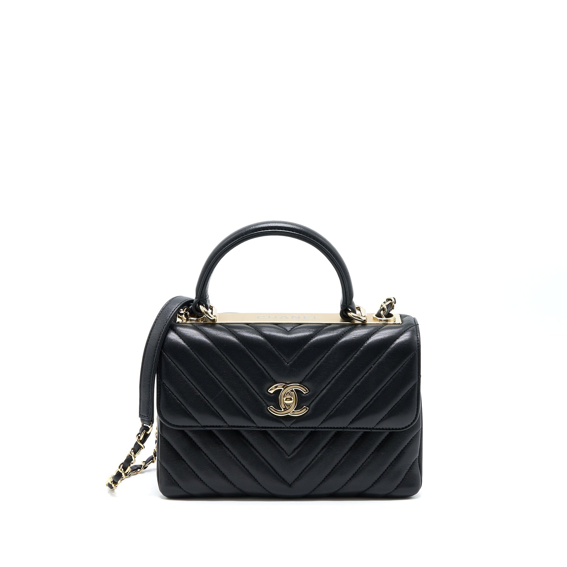 Chanel Chevron Trendy CC Top Handle Flap Black Shoulder Bag