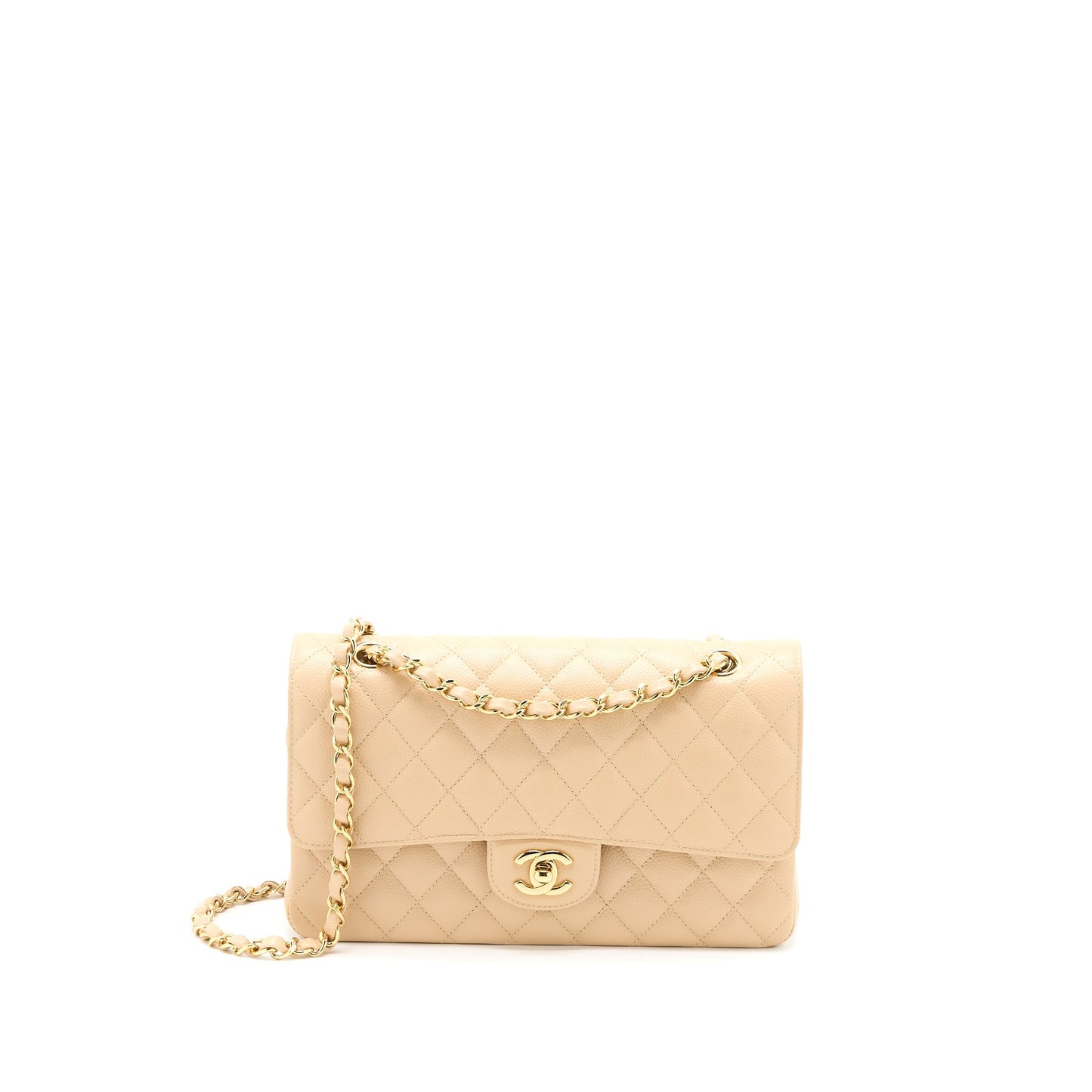 Chanel Classic Double Flap Caviar GHW Beige Shoulder Bag Ghw 1