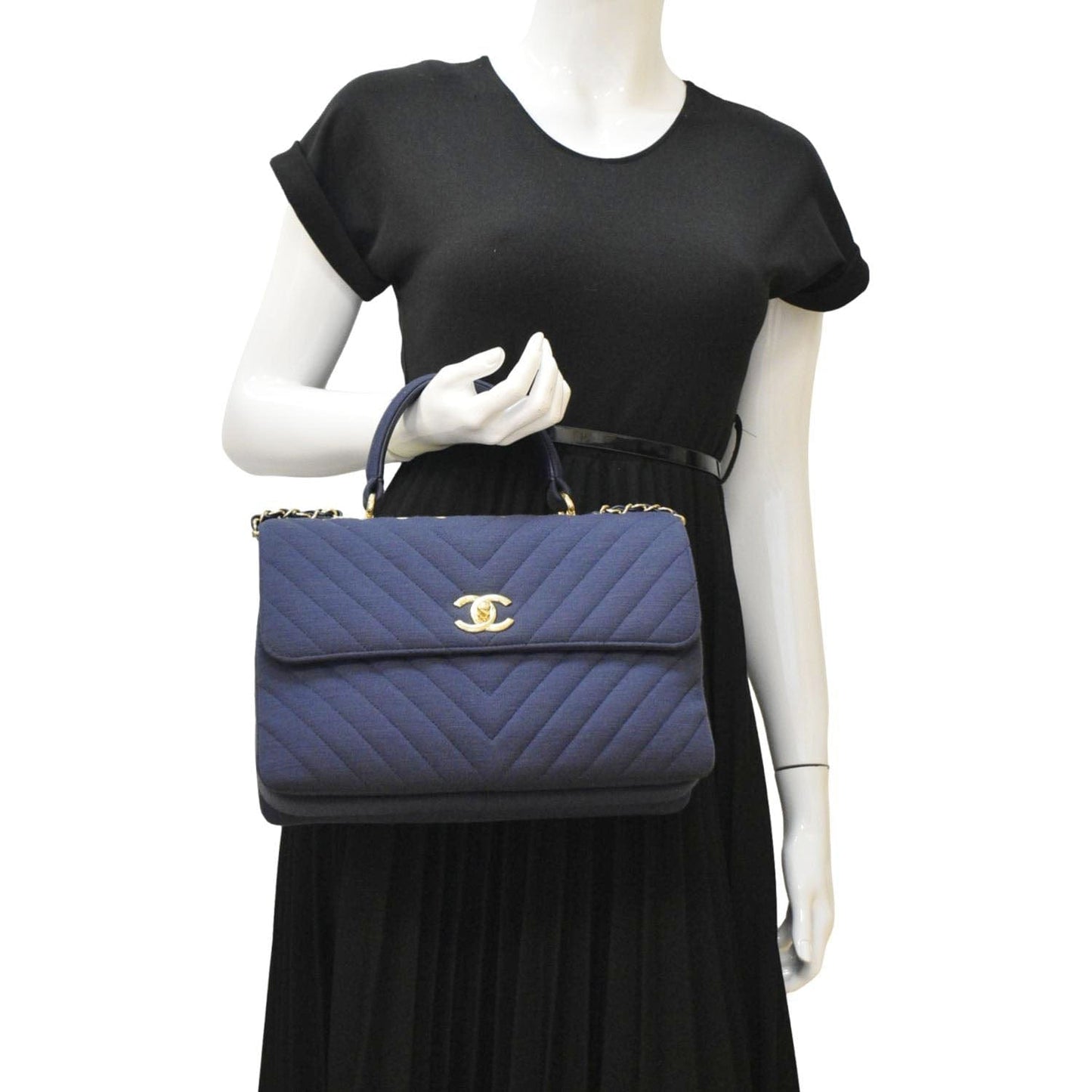 Chanel Trendy CC Jersey Chevron Top Blue Travel Bag