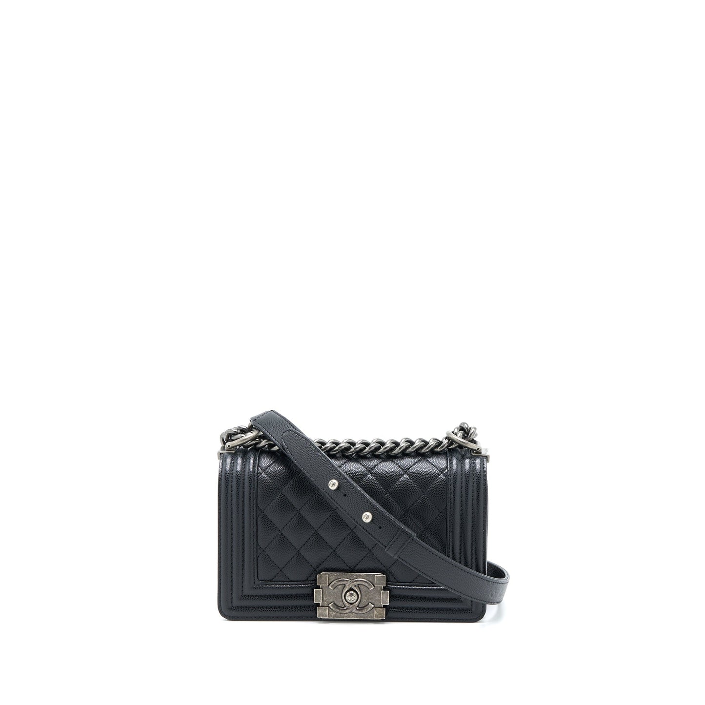 Chanel Boy Caviar Ruthenium Hardware Microchip Black Small Handbag Microchip 1