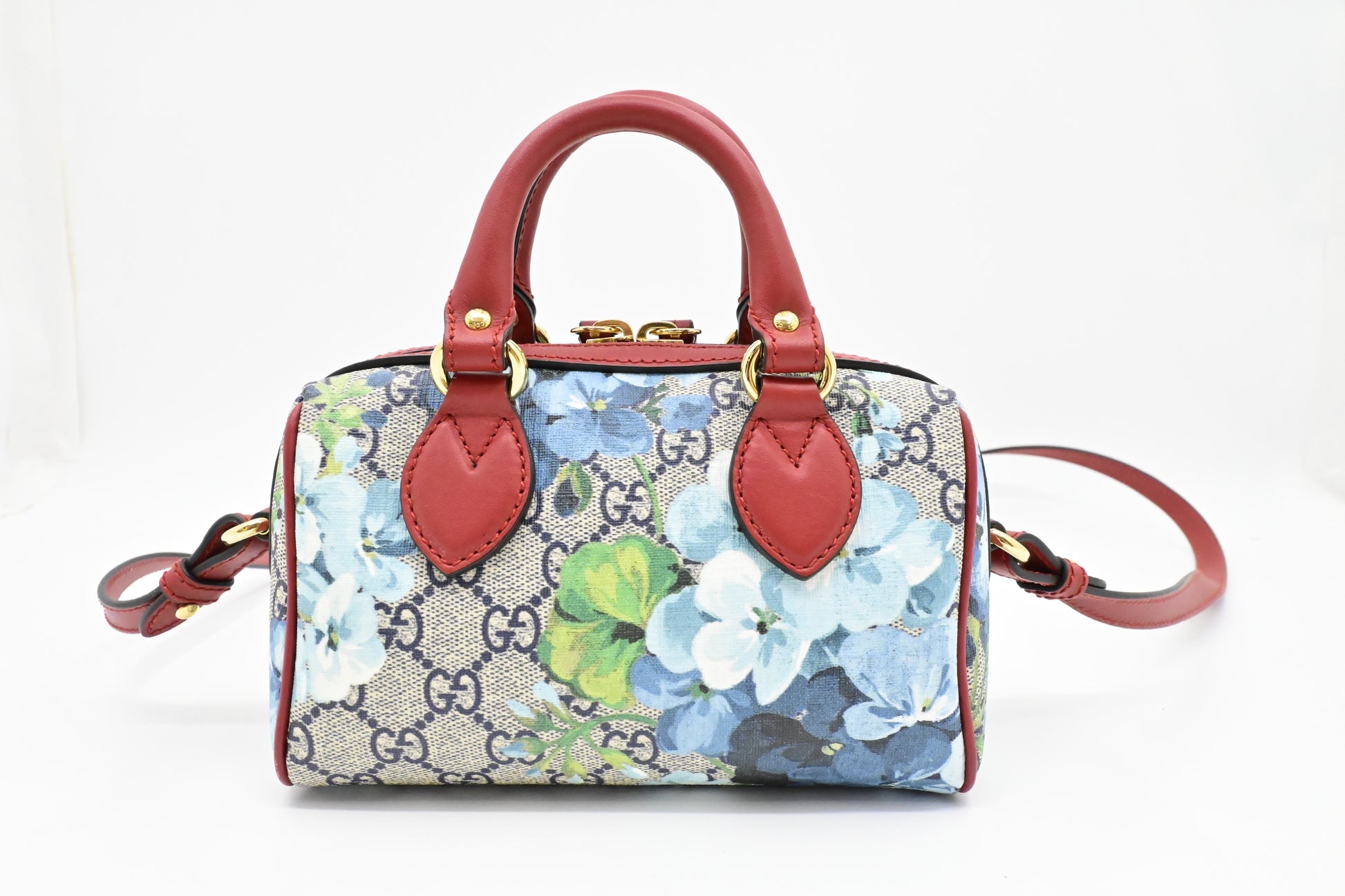 Gucci Boston Blooms GG & Leather Canvas Blue Red Travel Bag