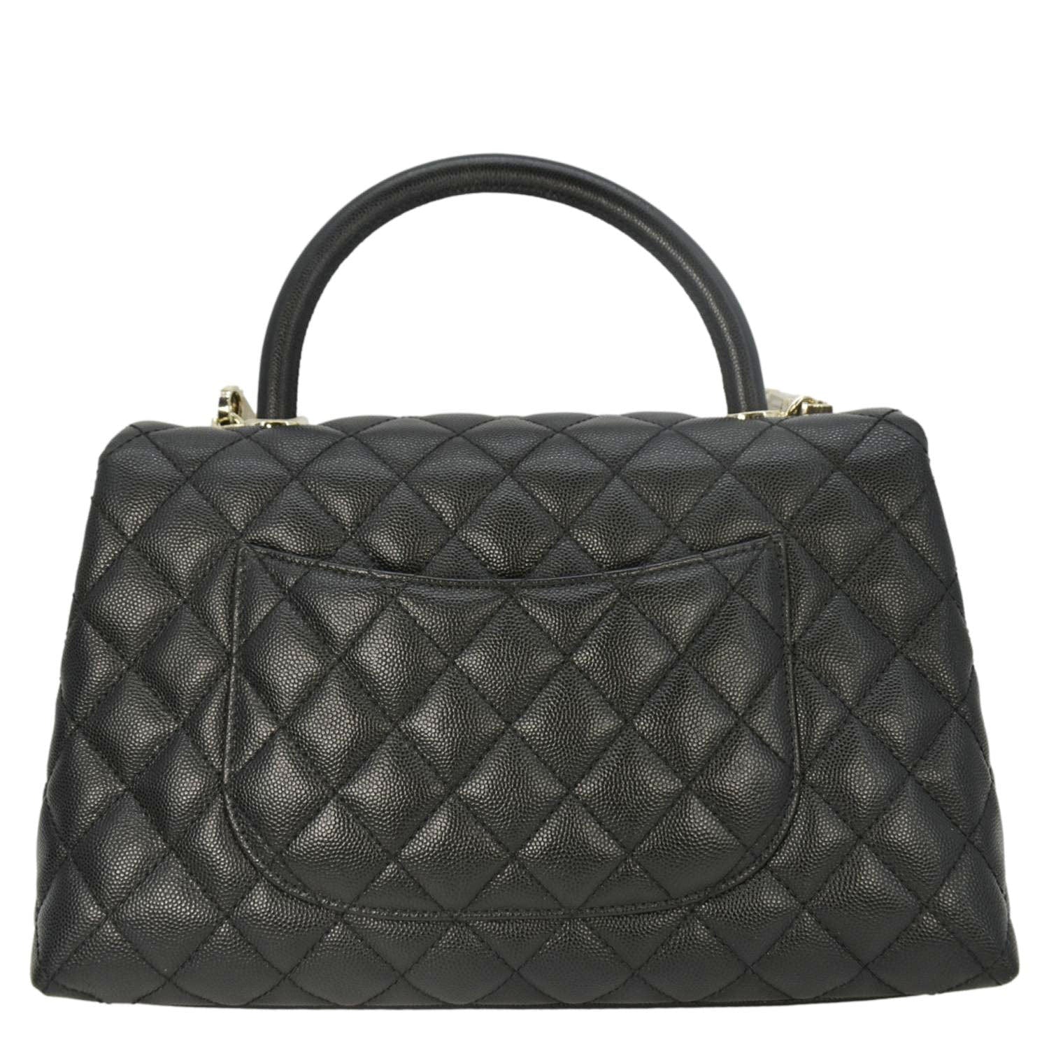 Chanel Coco Flap Quilted Caviar Handle Leather Black Travel Bag Handle Flap