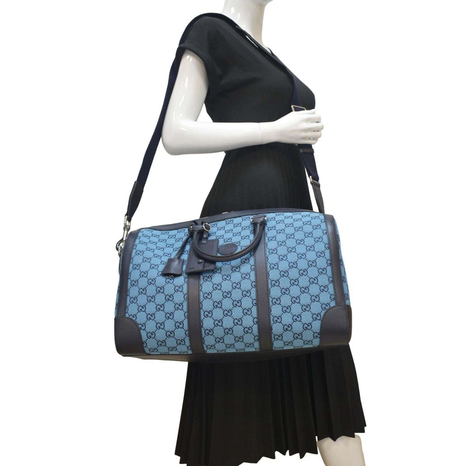 Gucci Ophidia Duffle Supreme Satchel Bag Canvas Blue Travel Bag