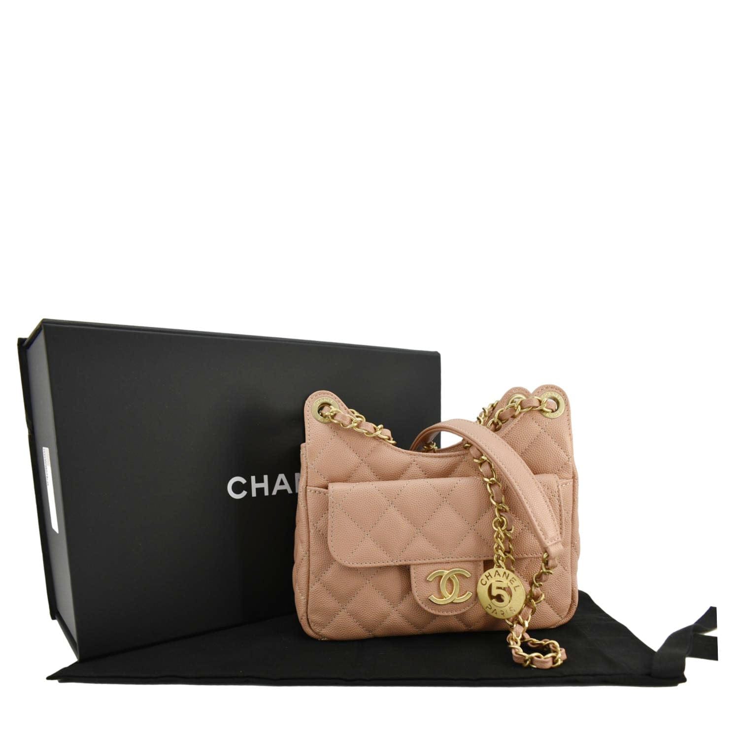 Chanel Wavy Caviar Hobo Peach Leather Travel Bag
