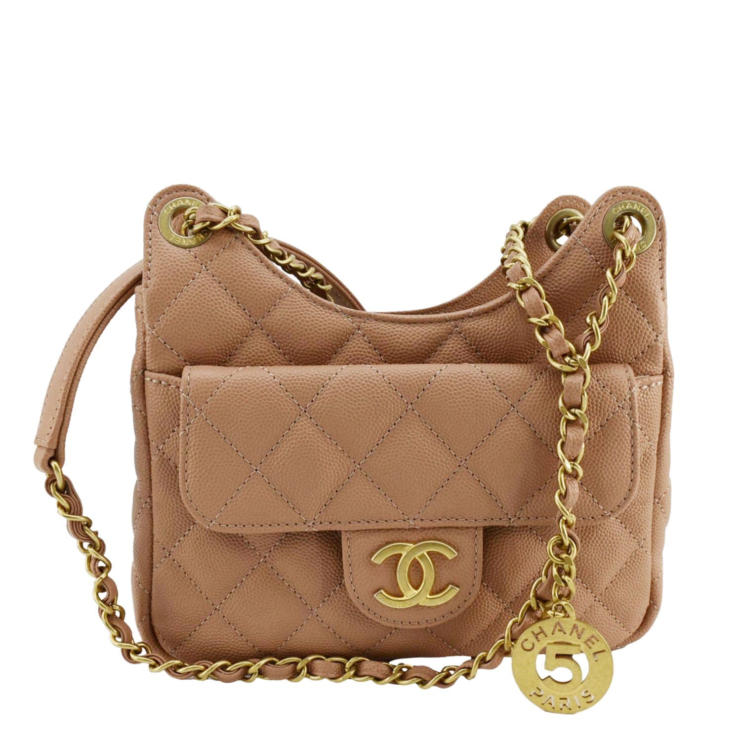 Chanel Wavy Caviar Hobo Peach Leather Travel Bag