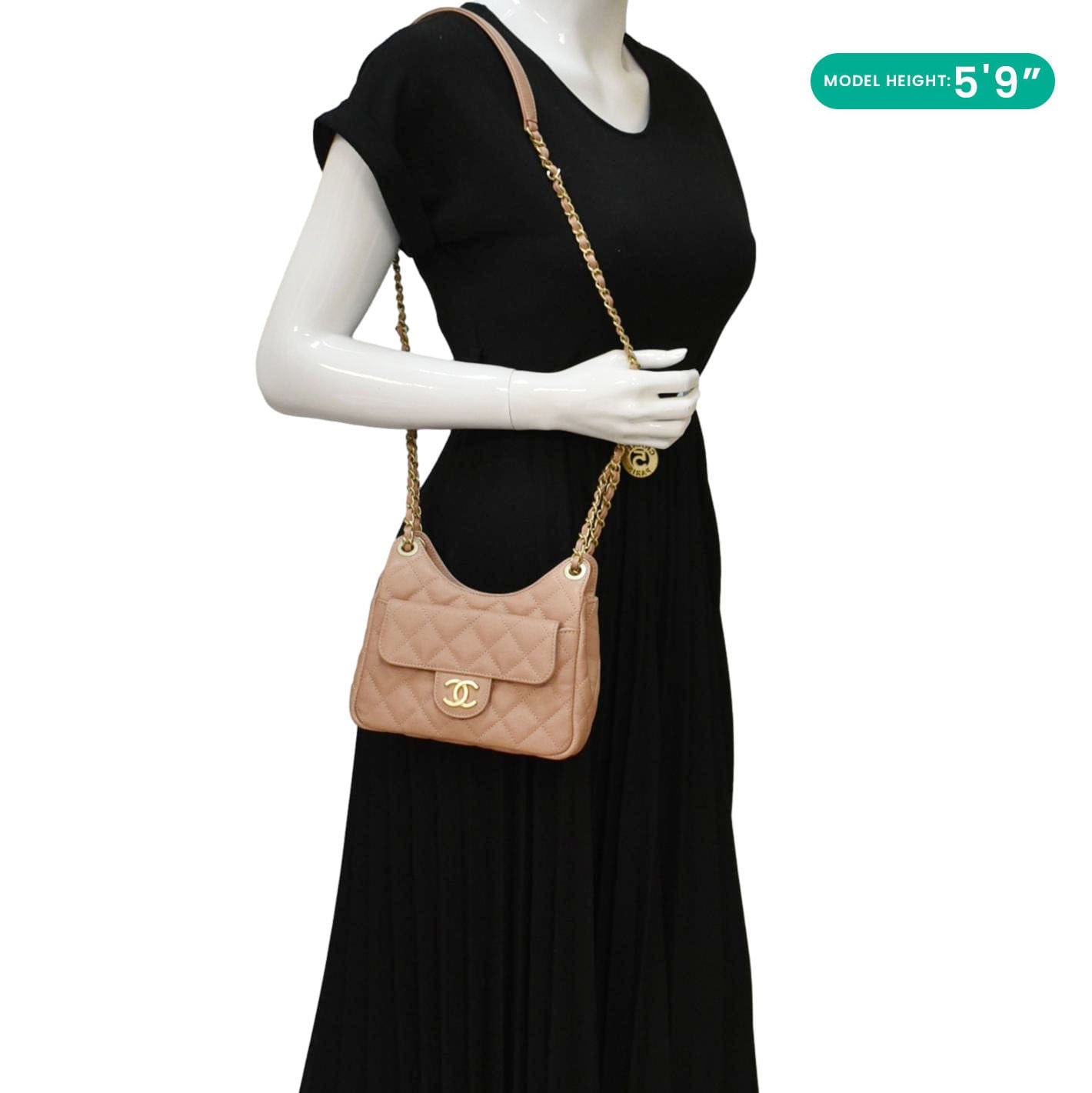 Chanel Wavy Caviar Hobo Peach Leather Travel Bag