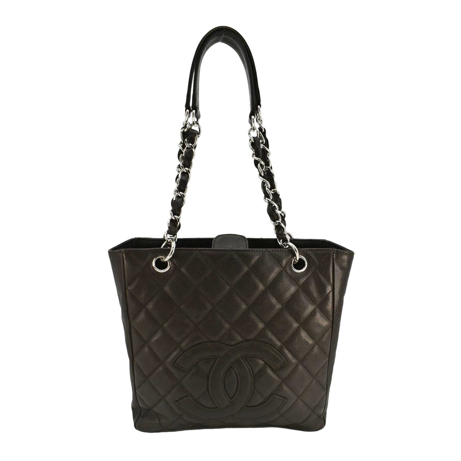 Chanel Petite Quilted Caviar Shopping Dark Leather Brown Travel Bag