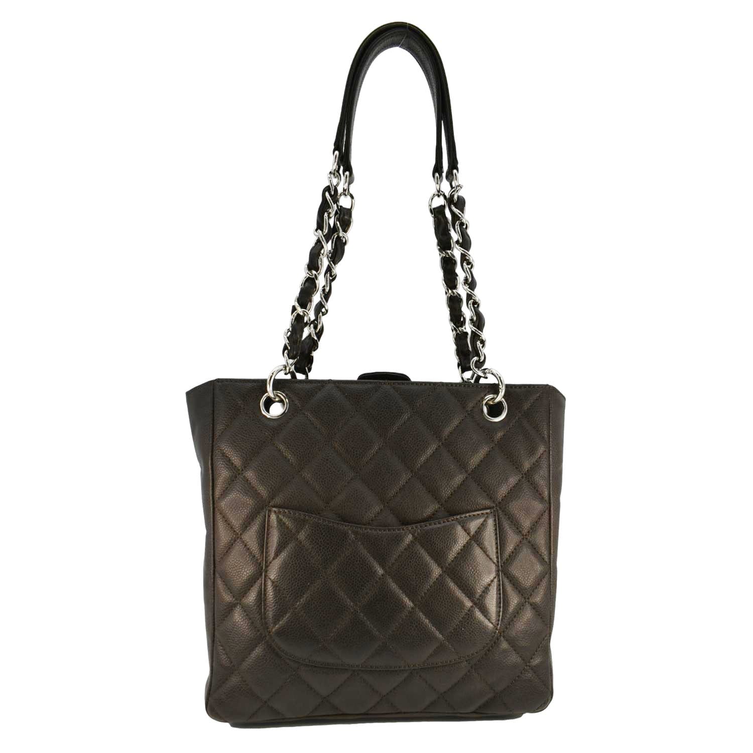 Chanel Petite Quilted Caviar Shopping Dark Leather Brown Travel Bag