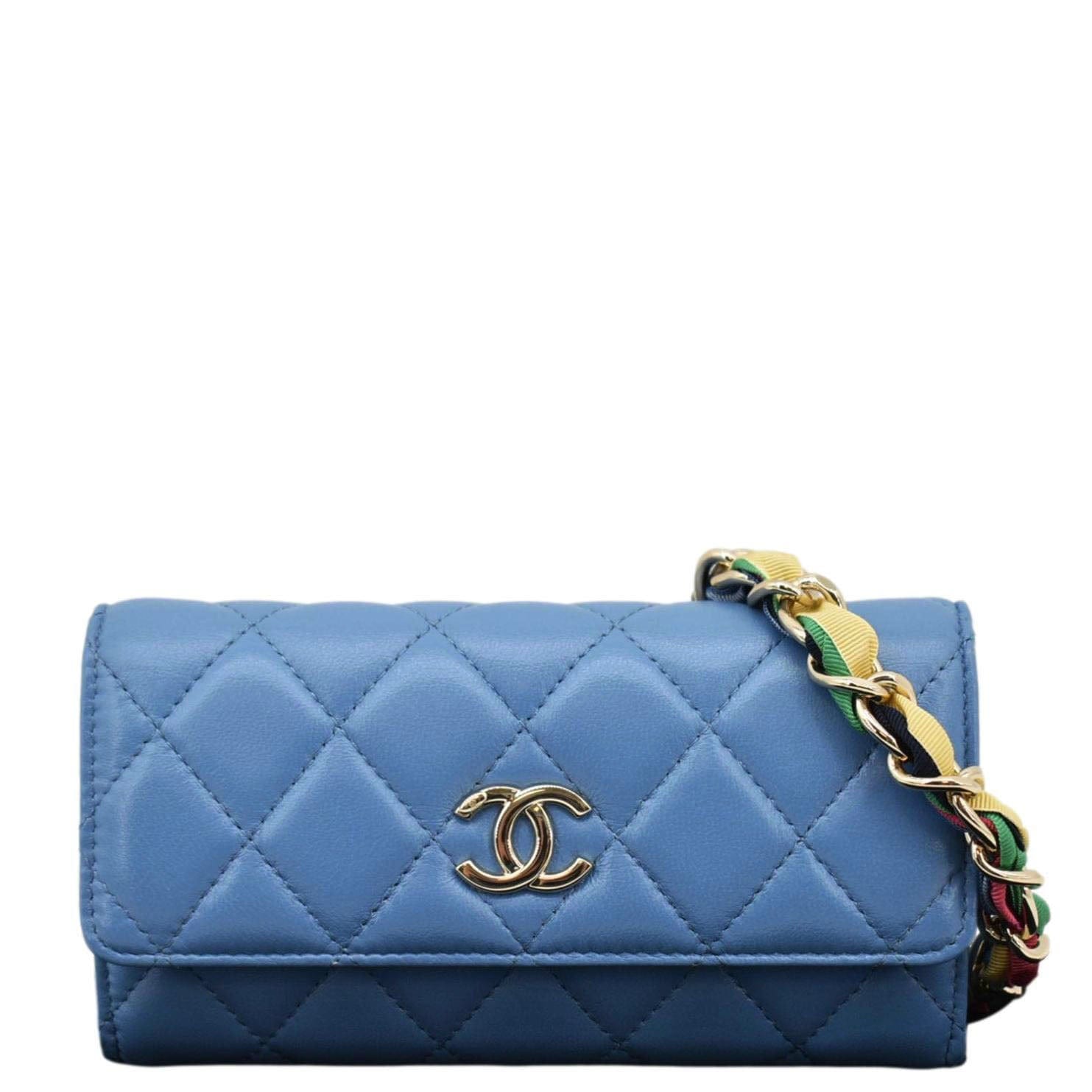 Chanel Ribbon Long Leather Blue Travel Bag