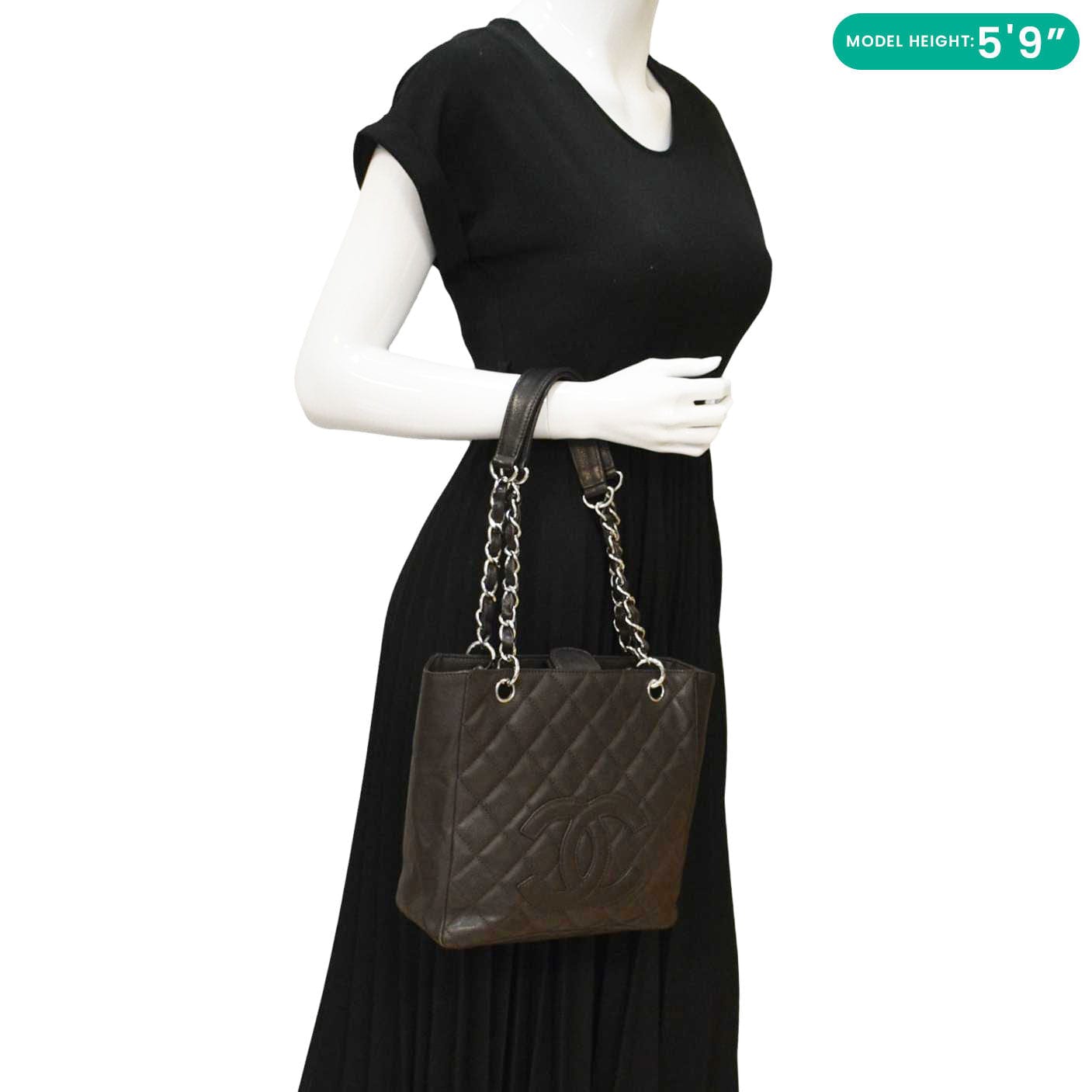 Chanel Petite Quilted Caviar Shopping Dark Leather Brown Travel Bag