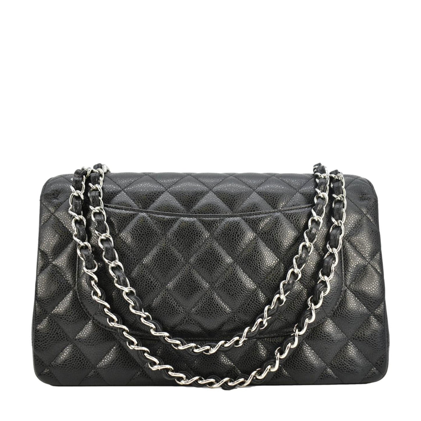 Chanel Jumbo Classic Double Flap Quilted Caviar Leather Shoulder Bag Black