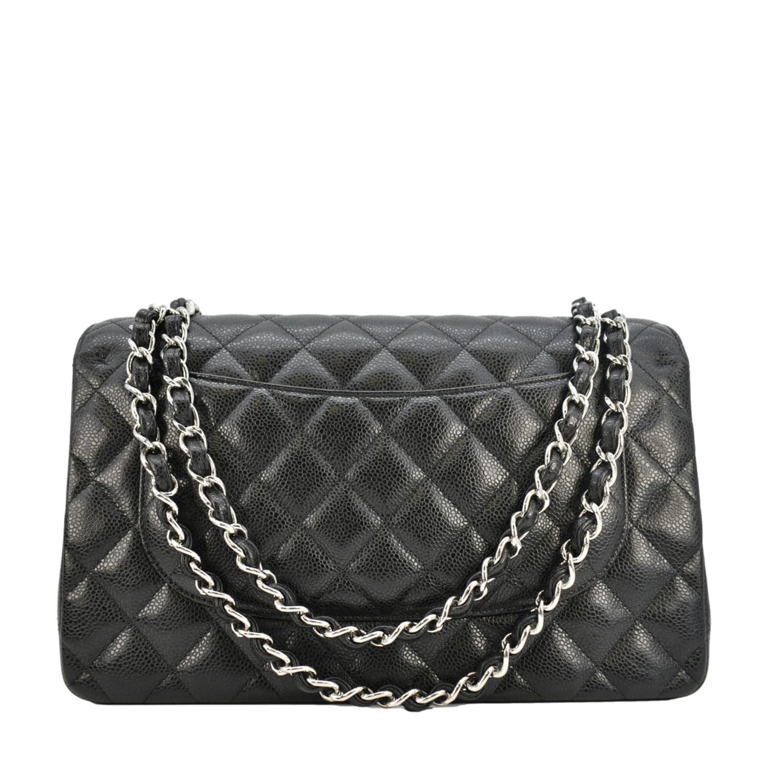 Chanel Jumbo Classic Double Flap Quilted Caviar Leather Shoulder Bag Black