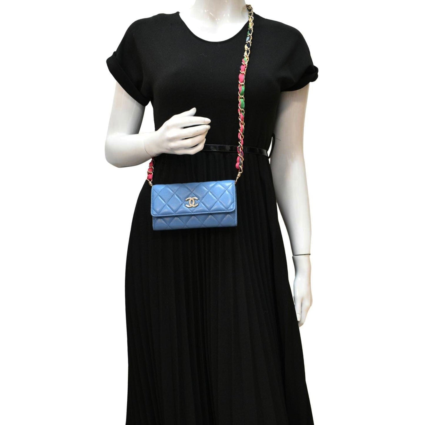 Chanel Ribbon Long Leather Blue Travel Bag