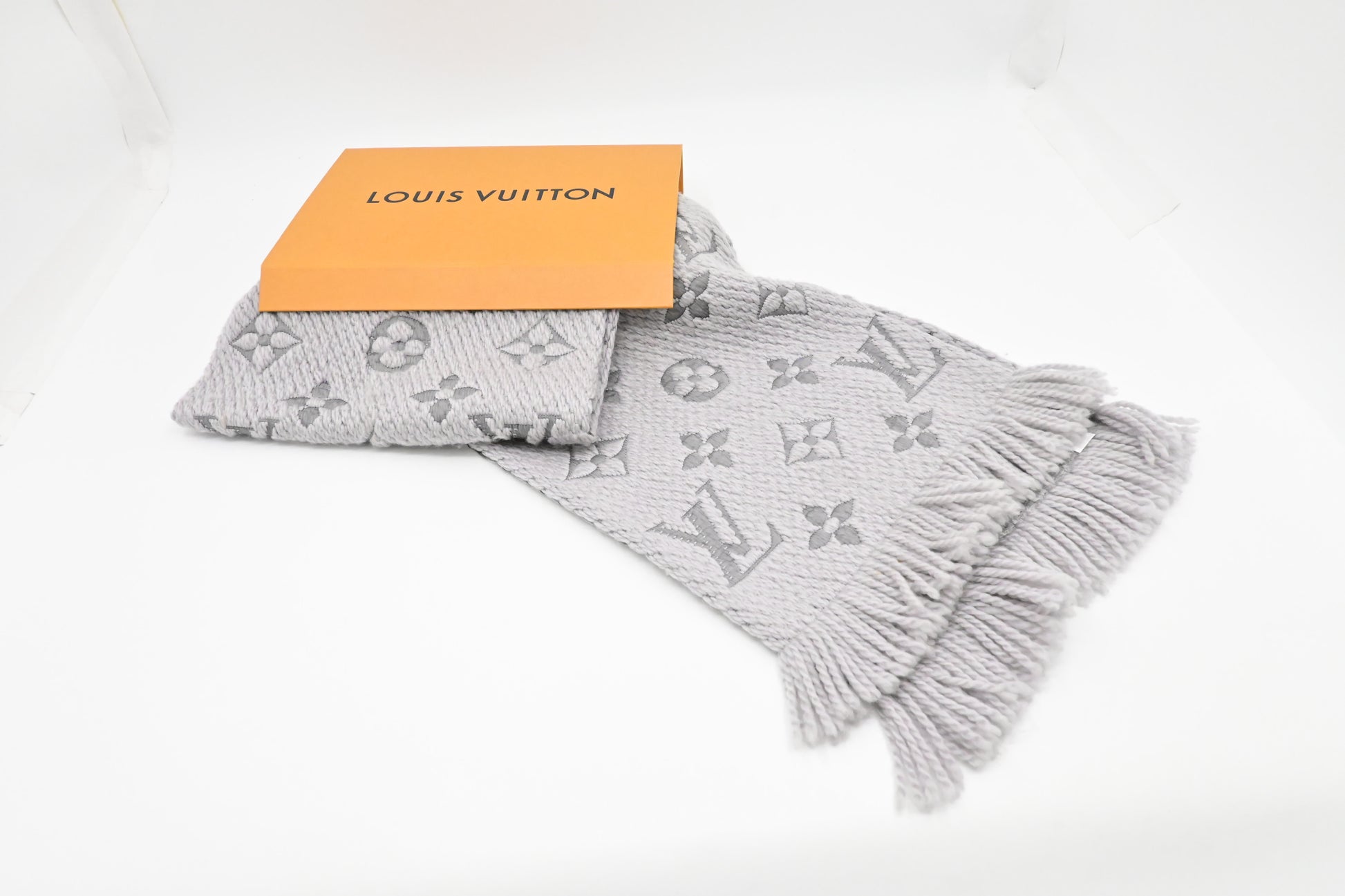 Louis Vuitton Logomania Scarf Silk Wool Gray Apparel