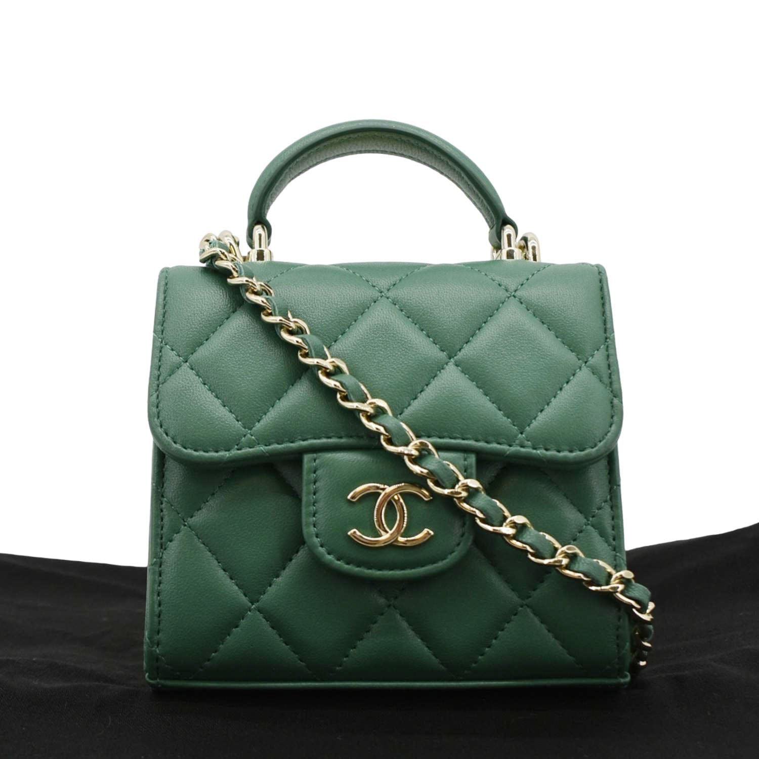 Chanel Top Handle Leather Green Travel Bag