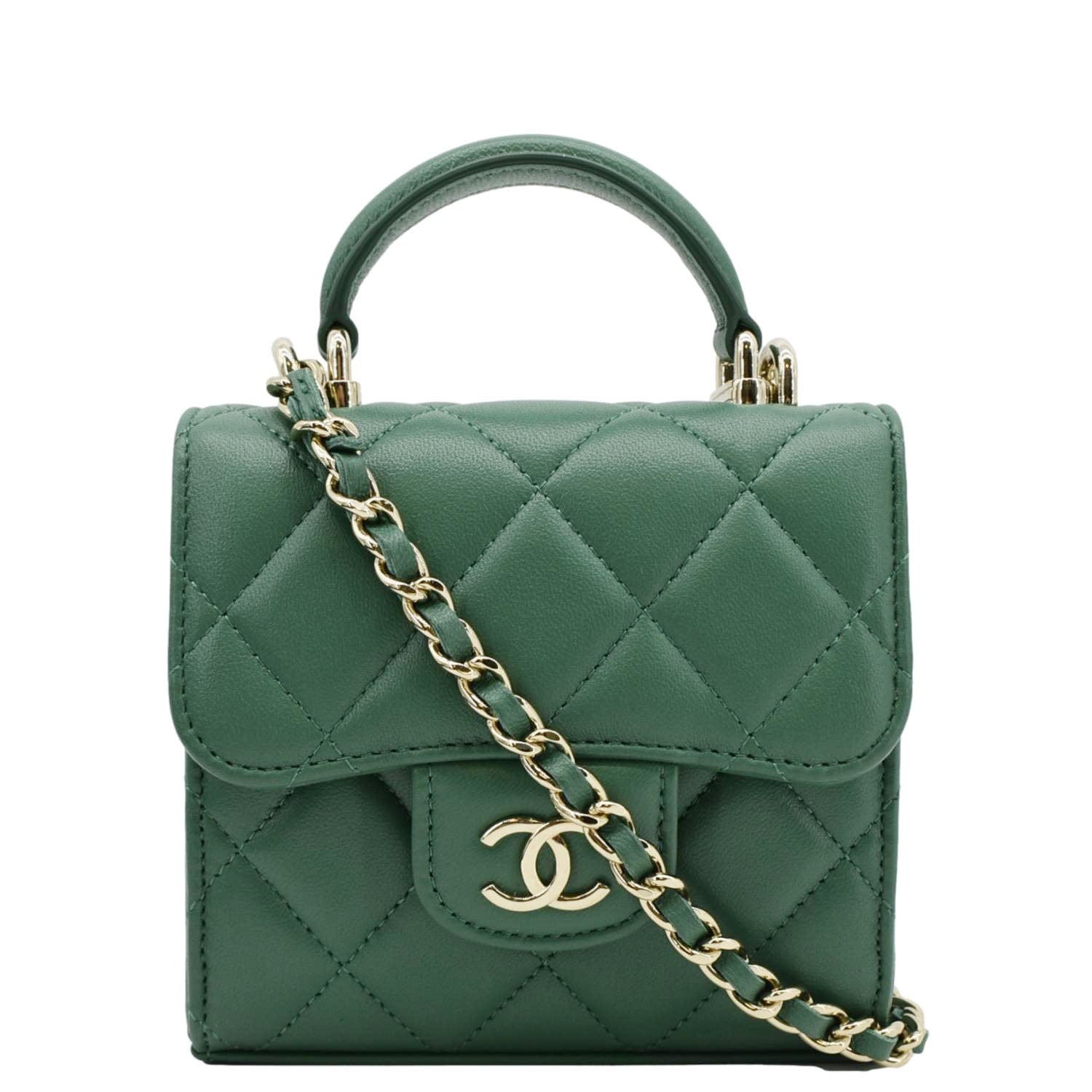 Chanel Top Handle Leather Green Travel Bag