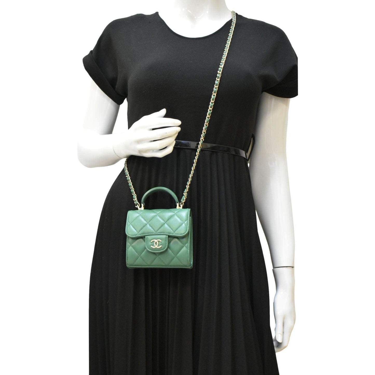Chanel Top Handle Leather Green Travel Bag