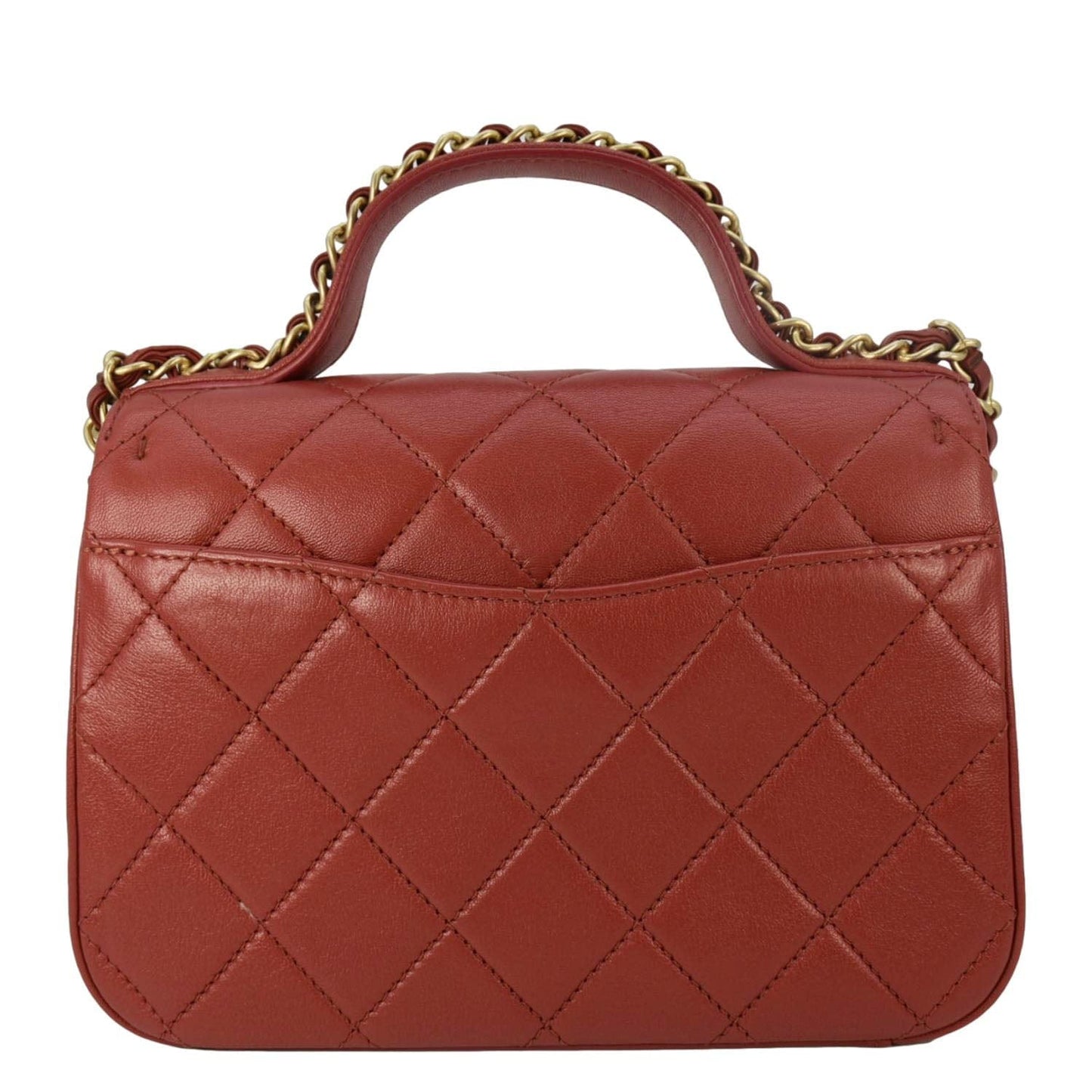 Chanel Infinity Quilted Top Handle Leather Red Travel Bag