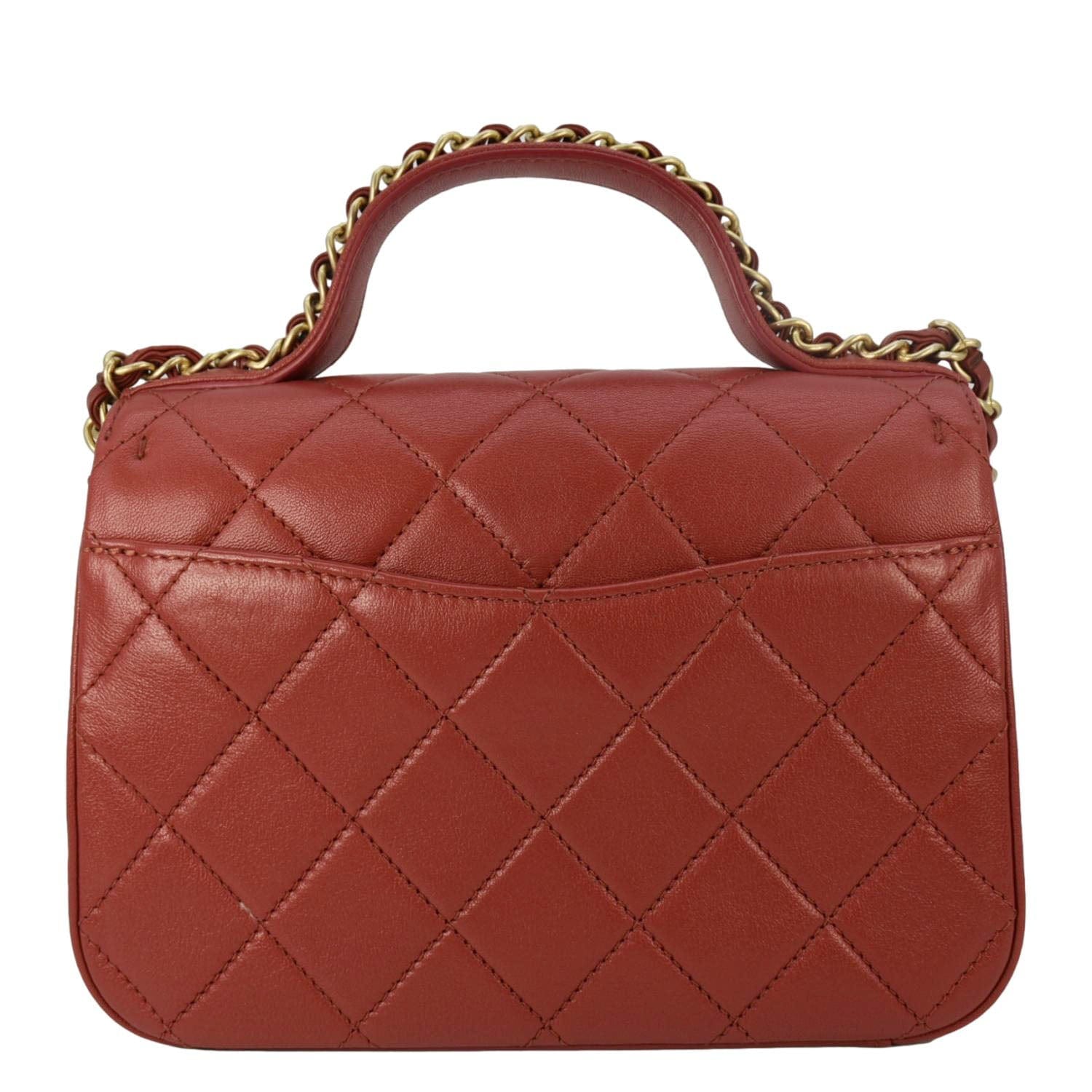 Chanel Infinity Quilted Top Handle Leather Red Travel Bag