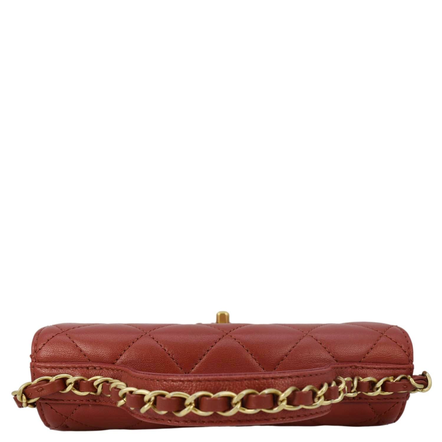 Chanel Infinity Quilted Top Handle Leather Red Travel Bag