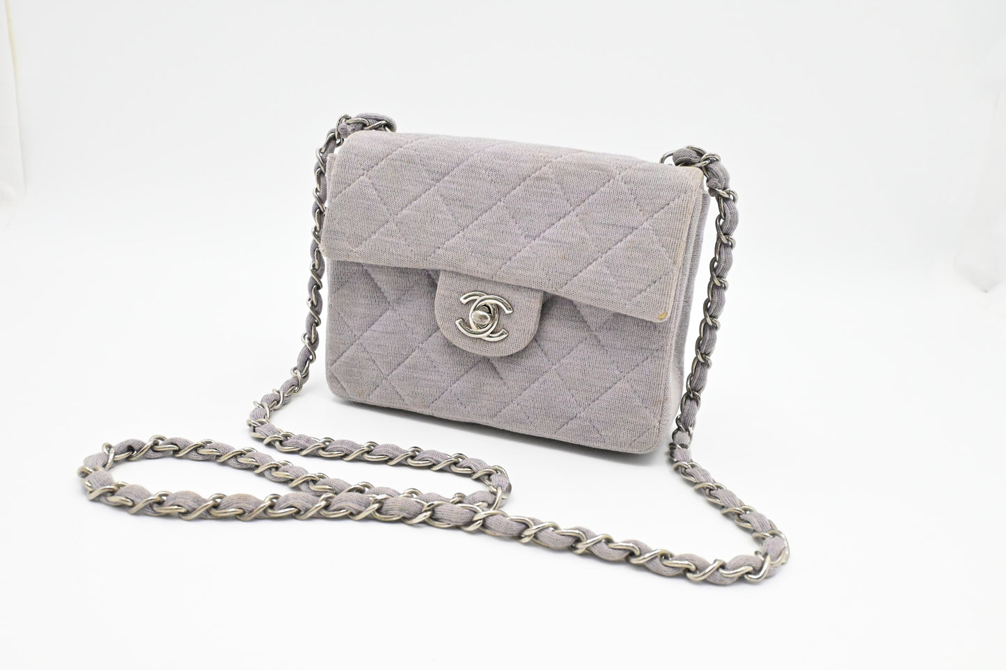 Chanel Square Lavender Cotton Gray Canvas Mini Bag