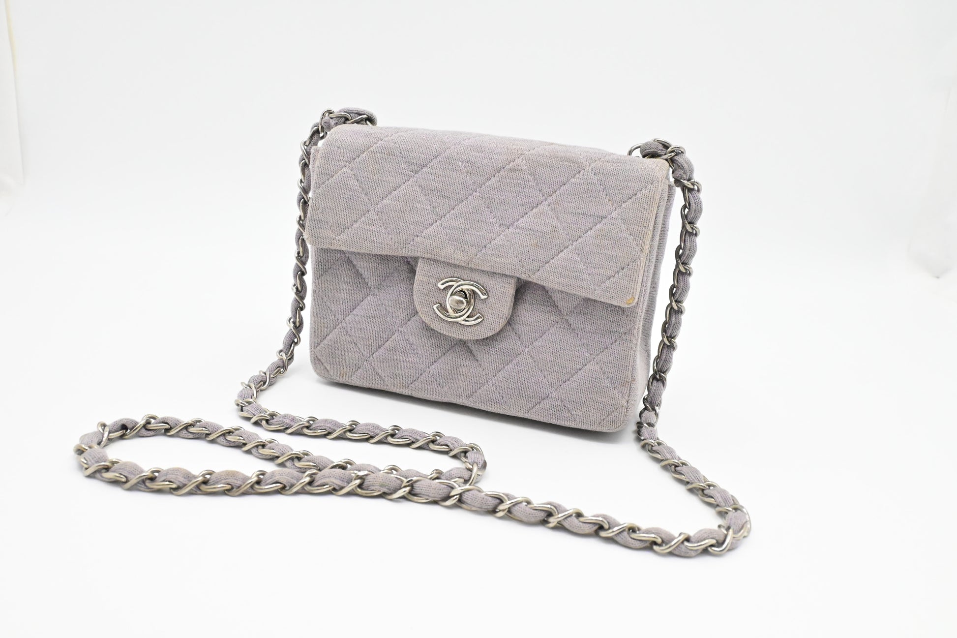 Chanel Square Lavender Cotton Gray Canvas Mini Bag