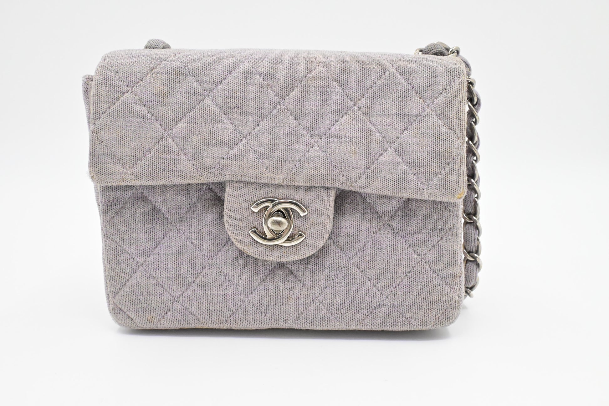 Chanel Square Lavender Cotton Gray Canvas Mini Bag